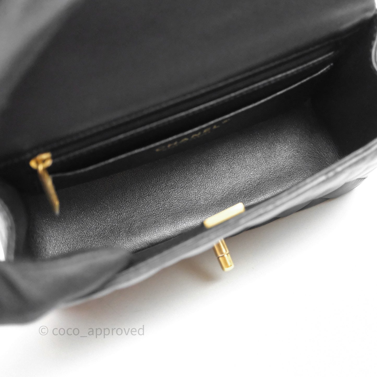 Chanel Top Handle Mini Rectangular Flap Black Lambskin Aged Gold Hardware