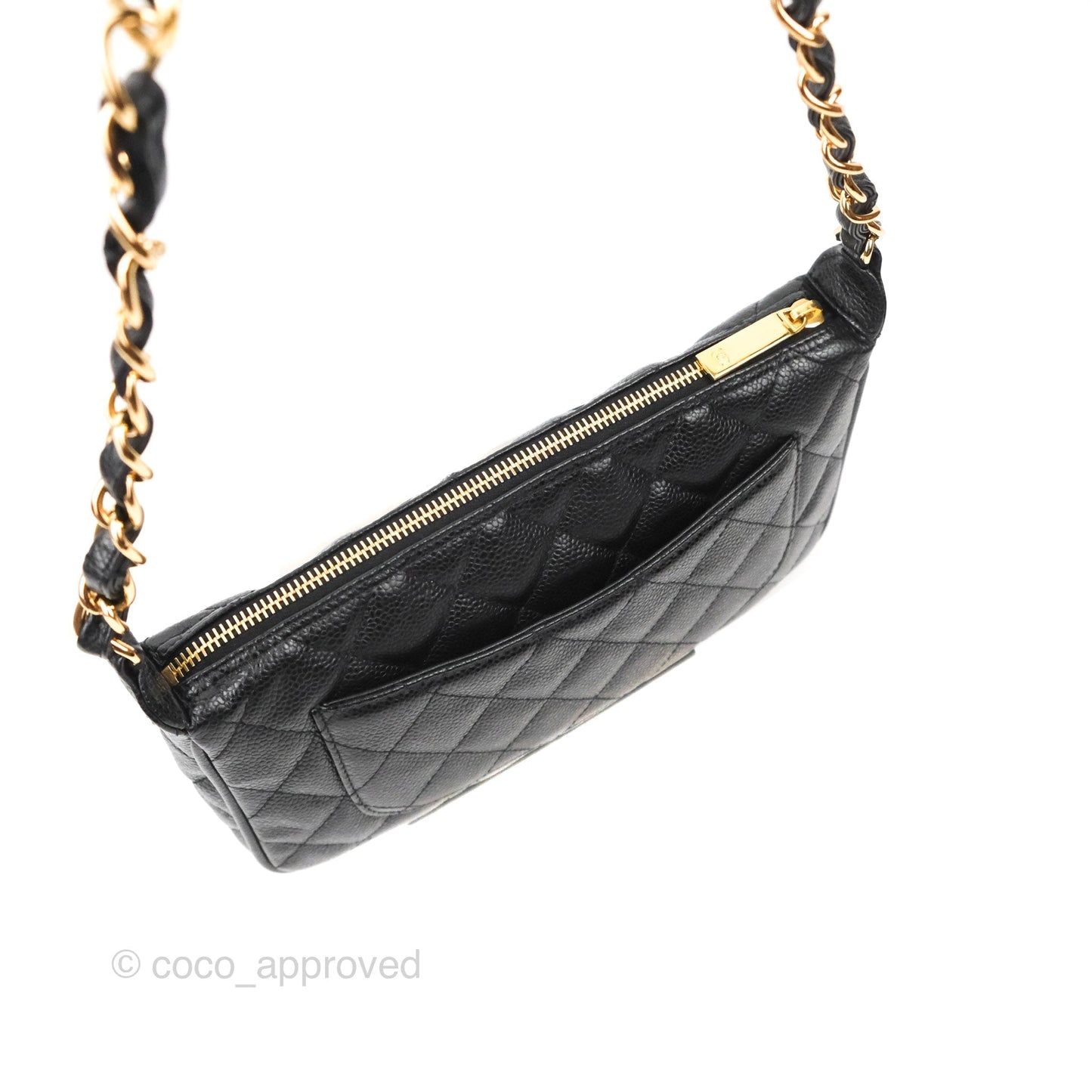 Chanel Quilted CC Timeless Caviar Pochette Black Caviar Gold Hardware