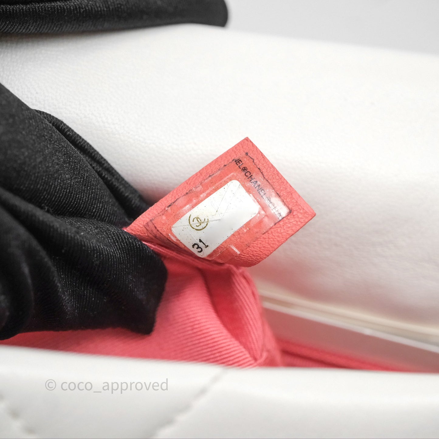 Chanel CC Flap Bag With Logo on Chain Lambskin White Gold Hardware