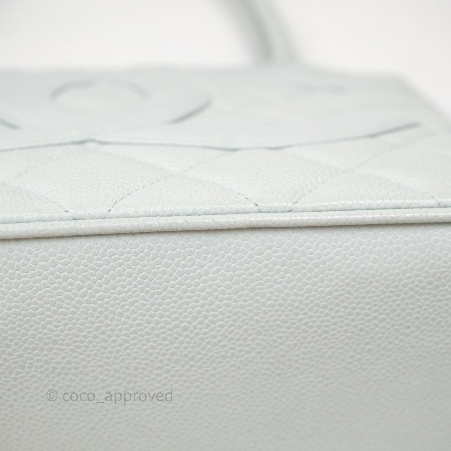 Chanel Vintage Medallion CC Light Blue Caviar Tote Bag Gold Hardware