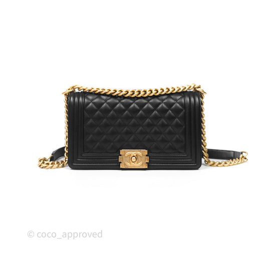 Chanel Medium Boy Quilted Black Caviar Aged Gold Hardware