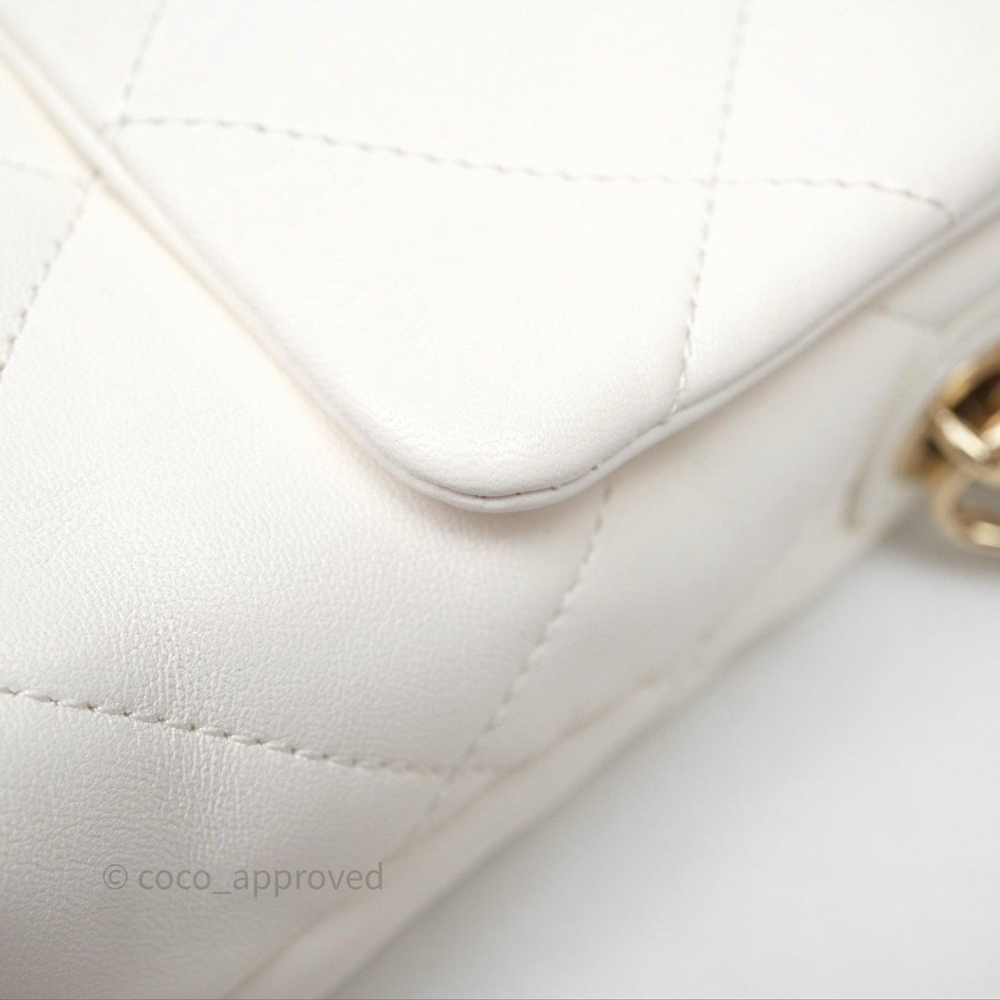 Chanel CC Flap Bag With Logo on Chain Lambskin White Gold Hardware