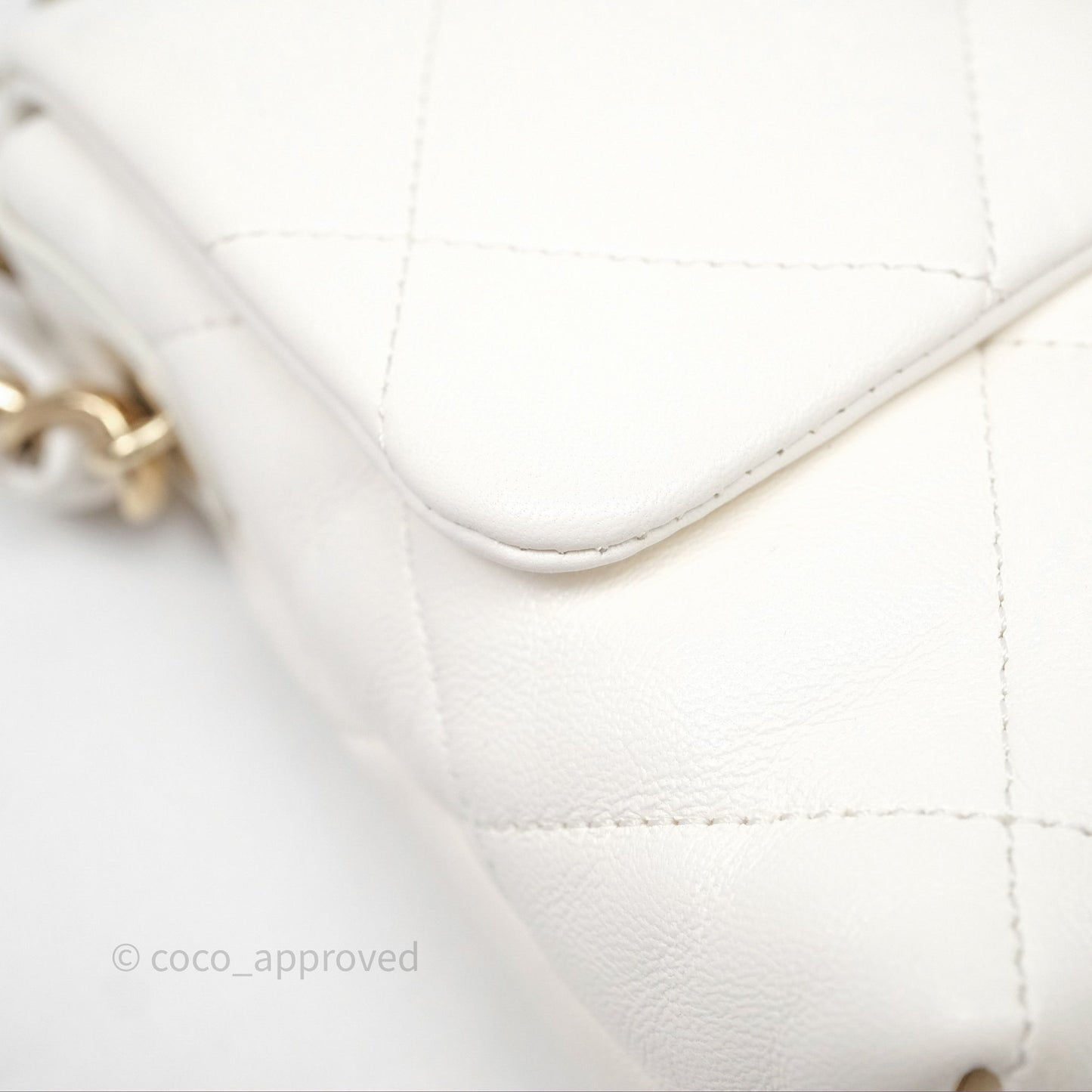 Chanel CC Flap Bag With Logo on Chain Lambskin White Gold Hardware