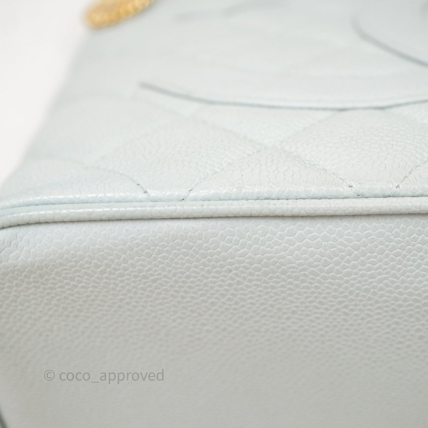 Chanel Vintage Medallion CC Light Blue Caviar Tote Bag Gold Hardware
