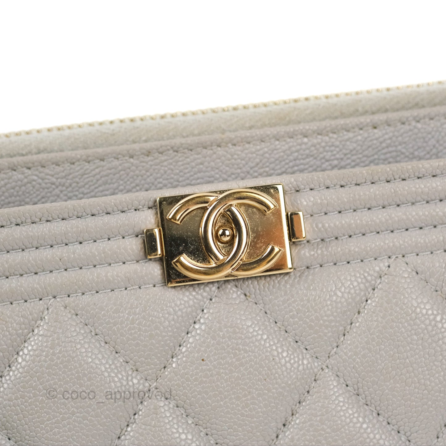 Chanel Boy Zip Pouch Grey Caviar Gold Hardware