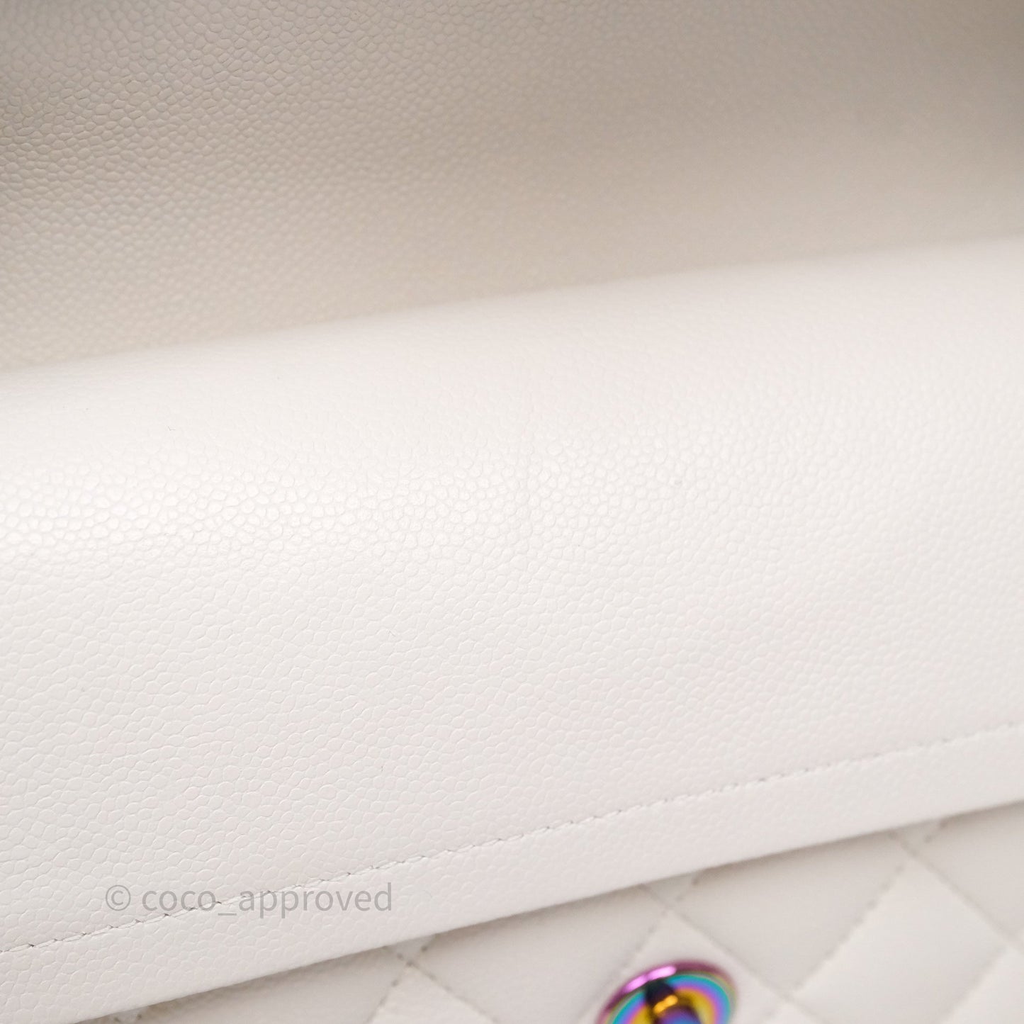 Chanel Small Classic Flap Quilted Ivory White Caviar Rainbow Hardware
