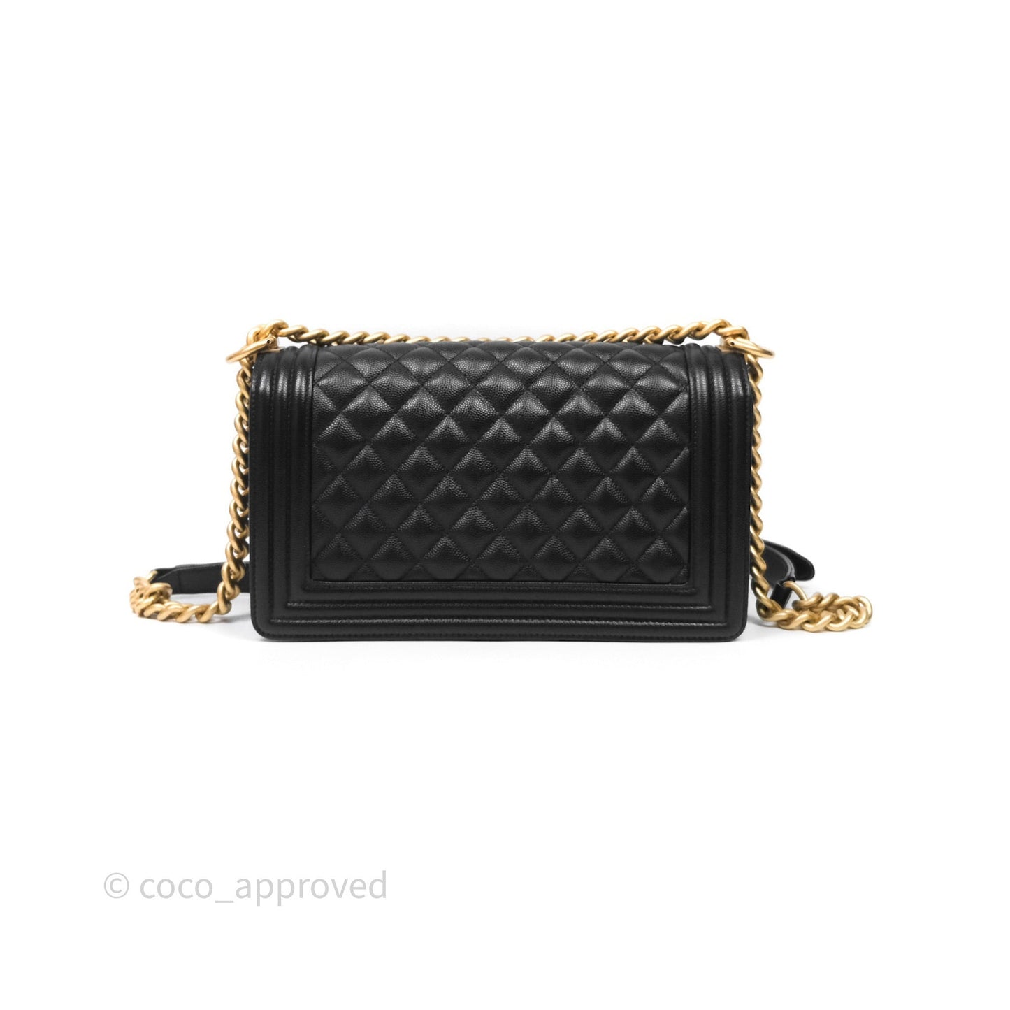 Chanel Medium Boy Quilted Black Caviar Aged Gold Hardware