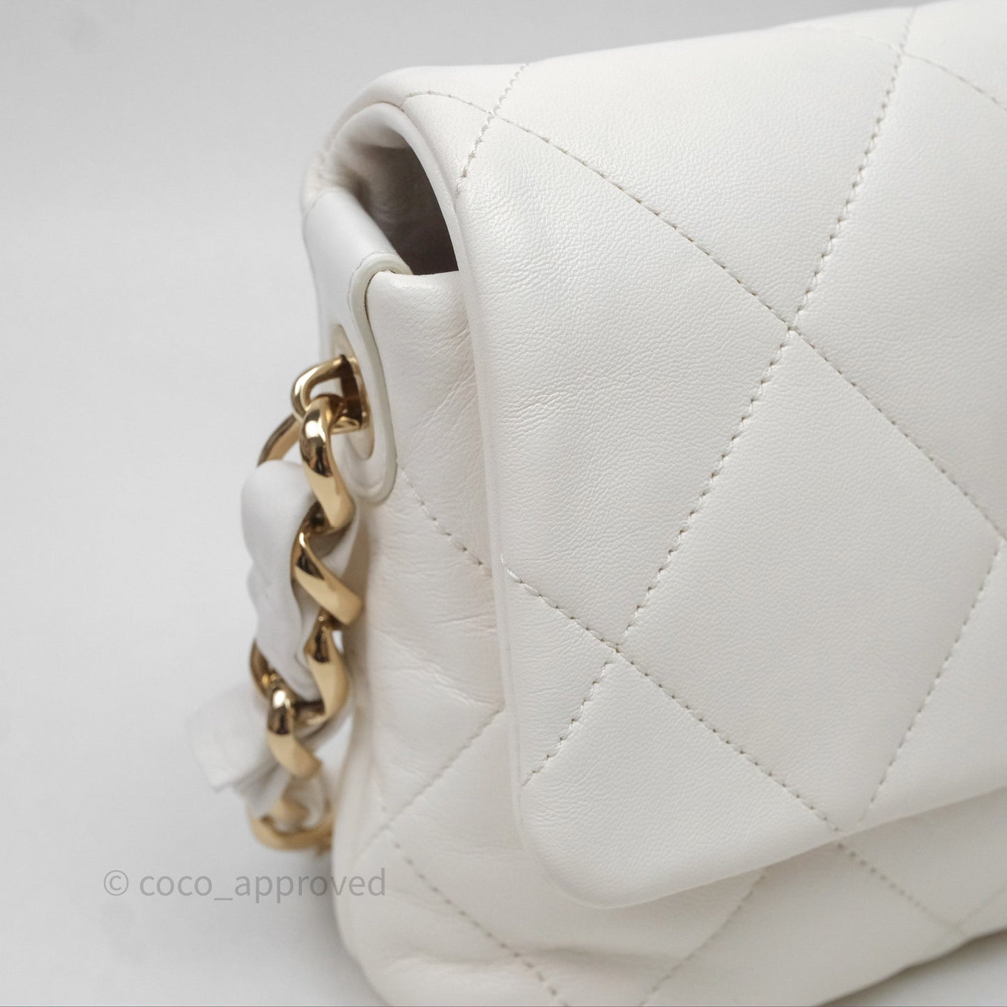 Chanel CC Flap Bag With Logo on Chain Lambskin White Gold Hardware