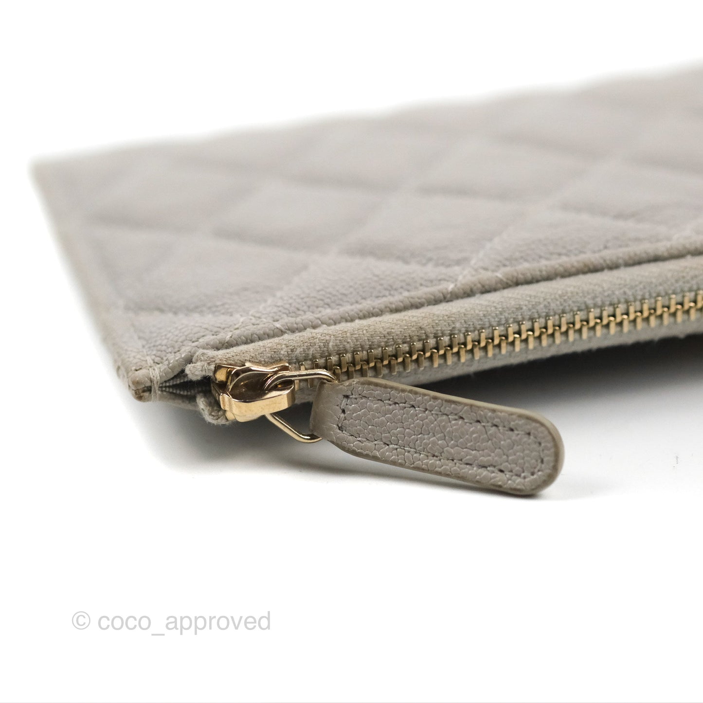 Chanel Boy Zip Pouch Grey Caviar Gold Hardware
