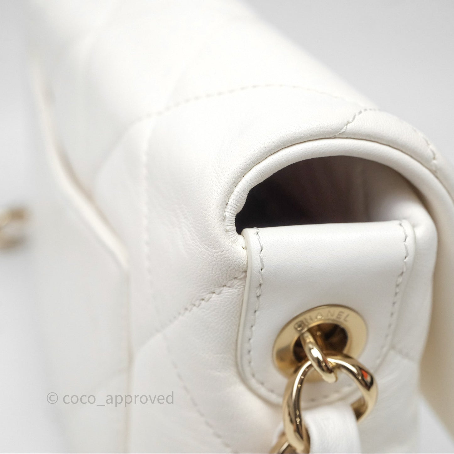 Chanel CC Flap Bag With Logo on Chain Lambskin White Gold Hardware