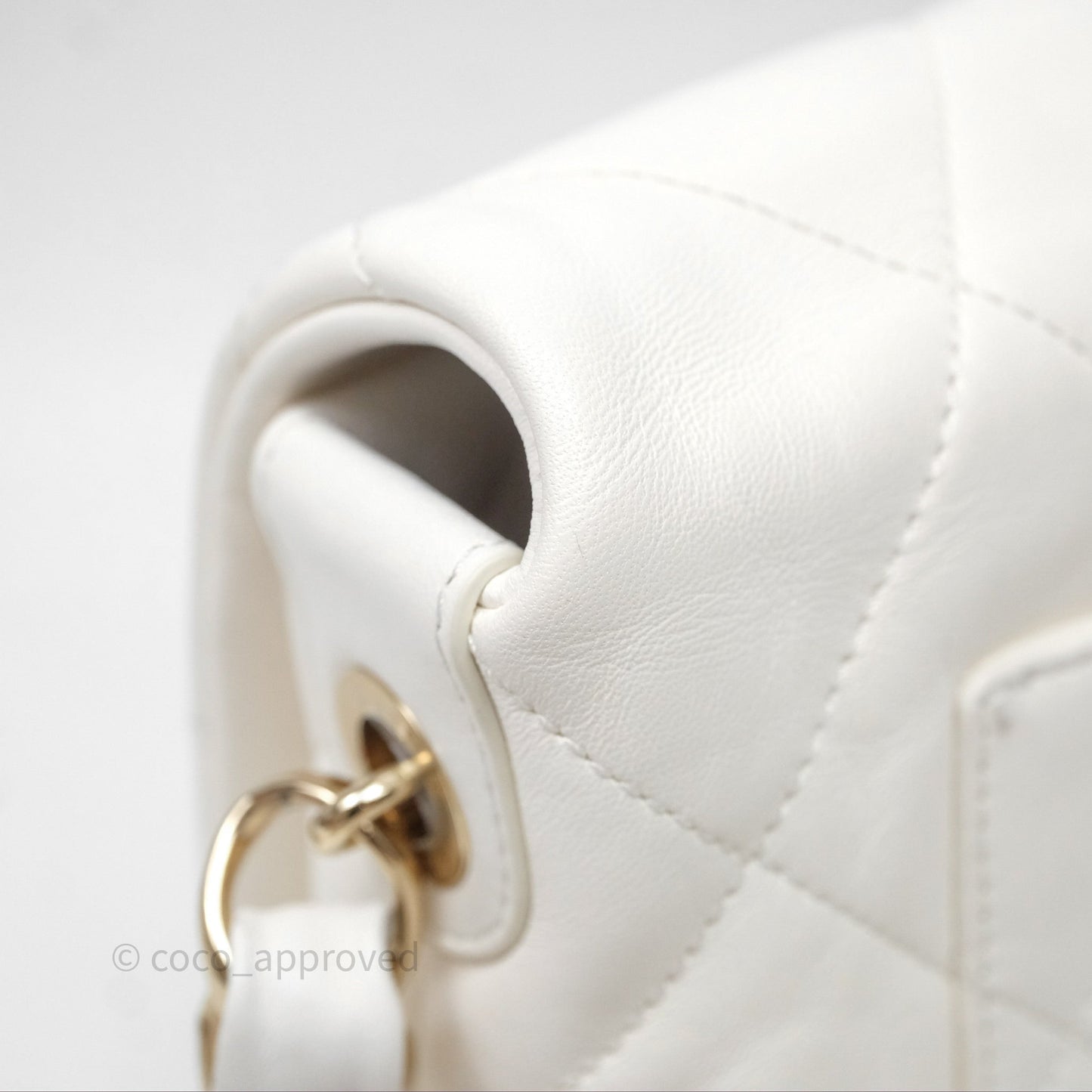 Chanel CC Flap Bag With Logo on Chain Lambskin White Gold Hardware