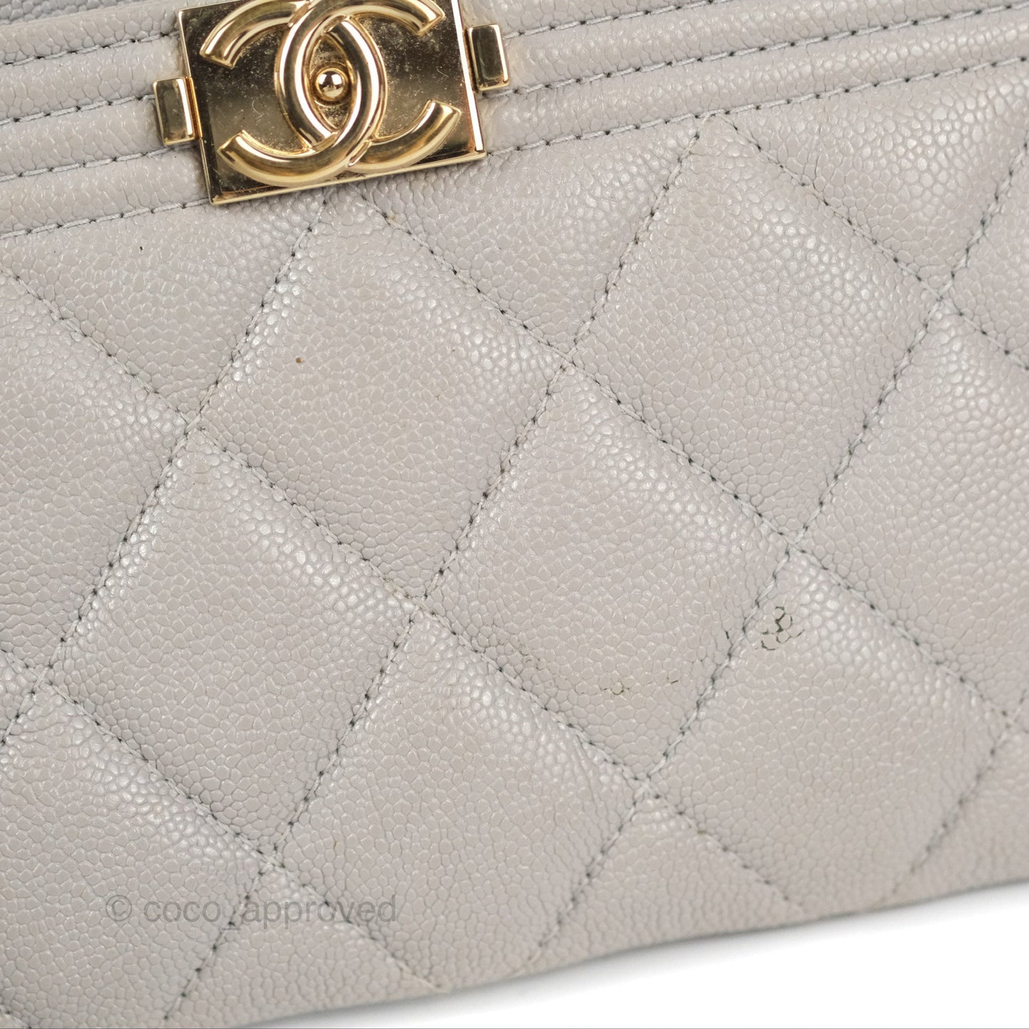Chanel Boy Zip Pouch Grey Caviar Gold Hardware