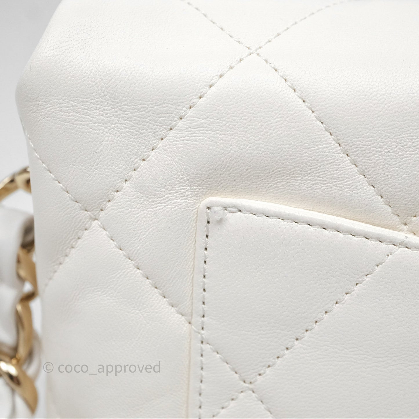 Chanel CC Flap Bag With Logo on Chain Lambskin White Gold Hardware