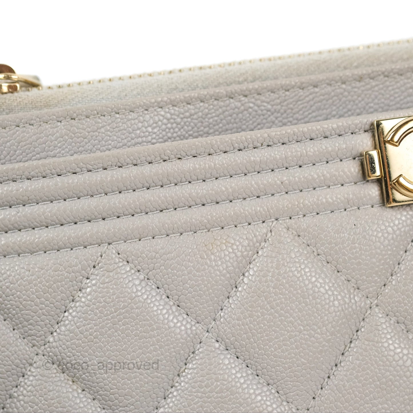 Chanel Boy Zip Pouch Grey Caviar Gold Hardware