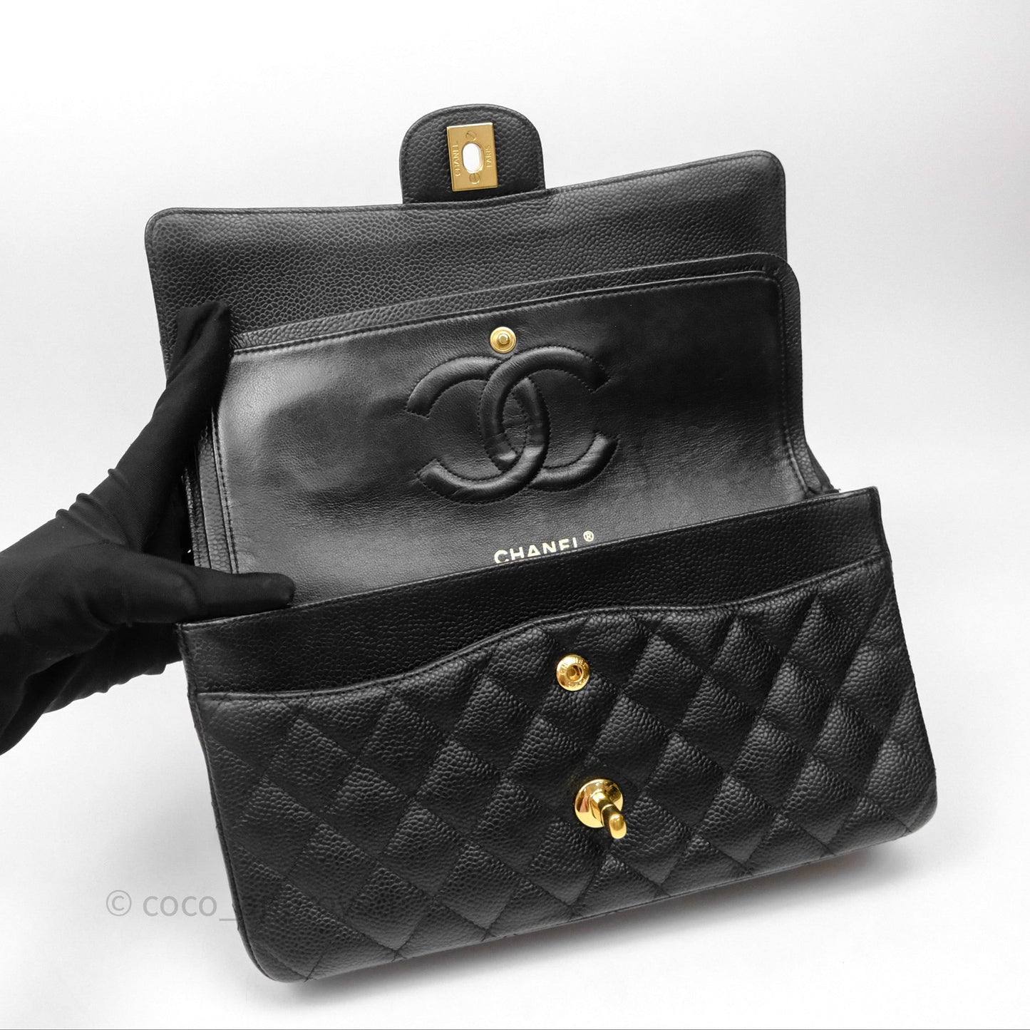 Chanel Classic M/L Medium Flap Quilted Black Caviar Gold Hardware