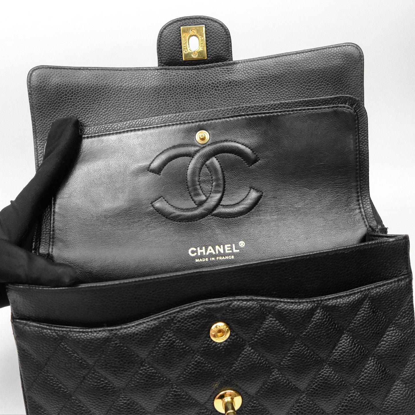 Chanel Classic M/L Medium Flap Quilted Black Caviar Gold Hardware