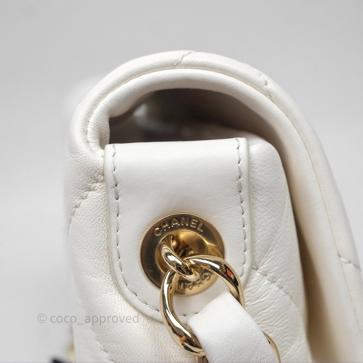 Chanel CC Flap Bag With Logo on Chain Lambskin White Gold Hardware