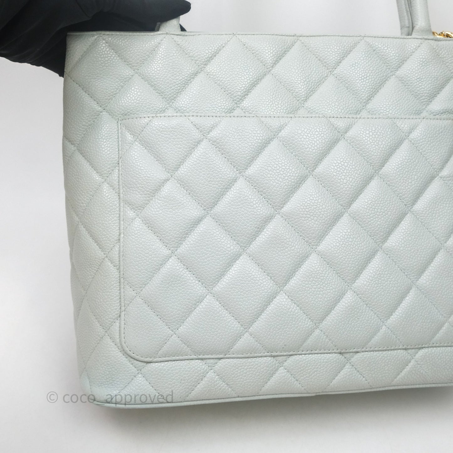 Chanel Vintage Medallion CC Light Blue Caviar Tote Bag Gold Hardware