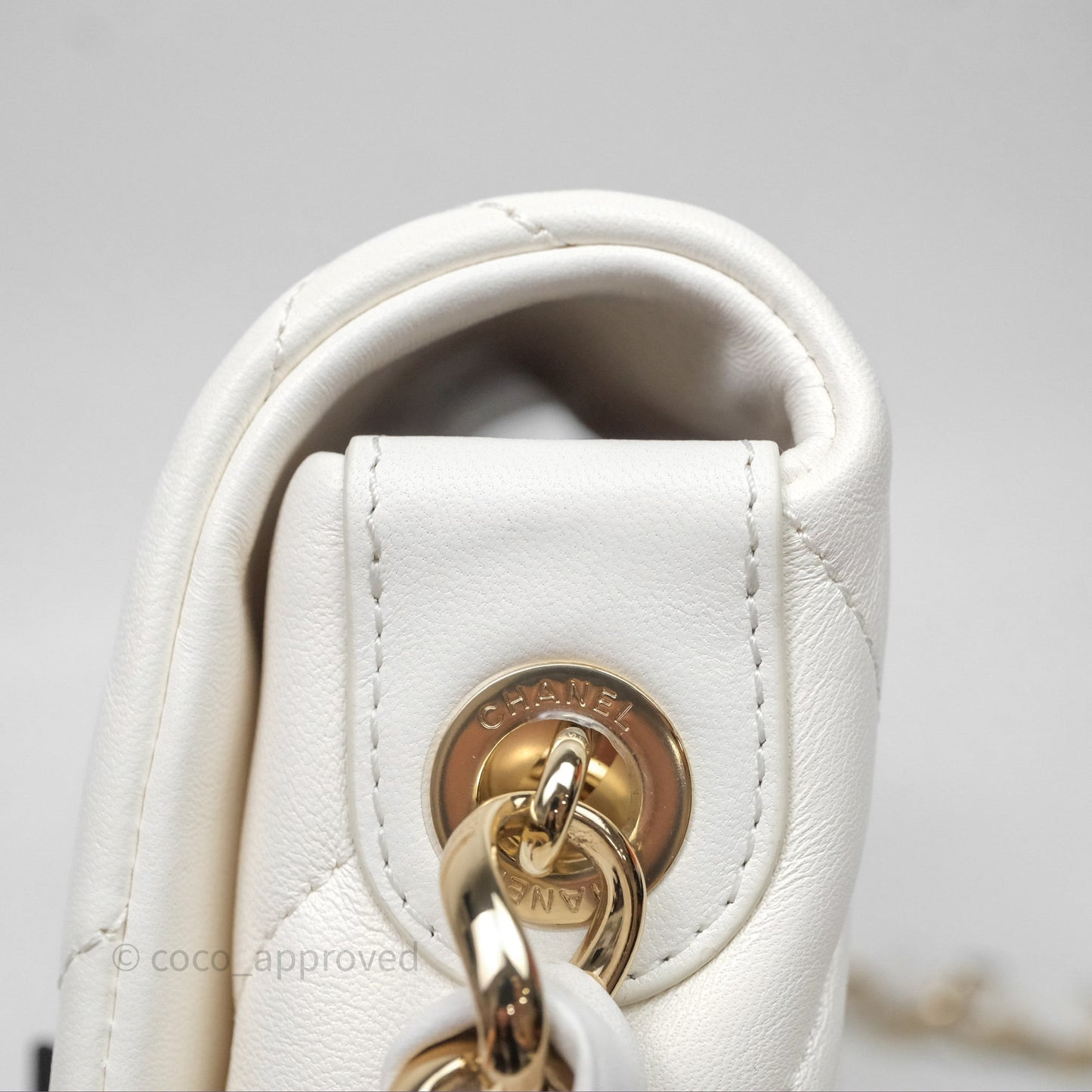 Chanel CC Flap Bag With Logo on Chain Lambskin White Gold Hardware