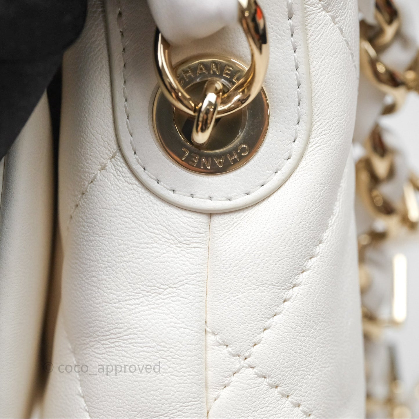 Chanel CC Flap Bag With Logo on Chain Lambskin White Gold Hardware
