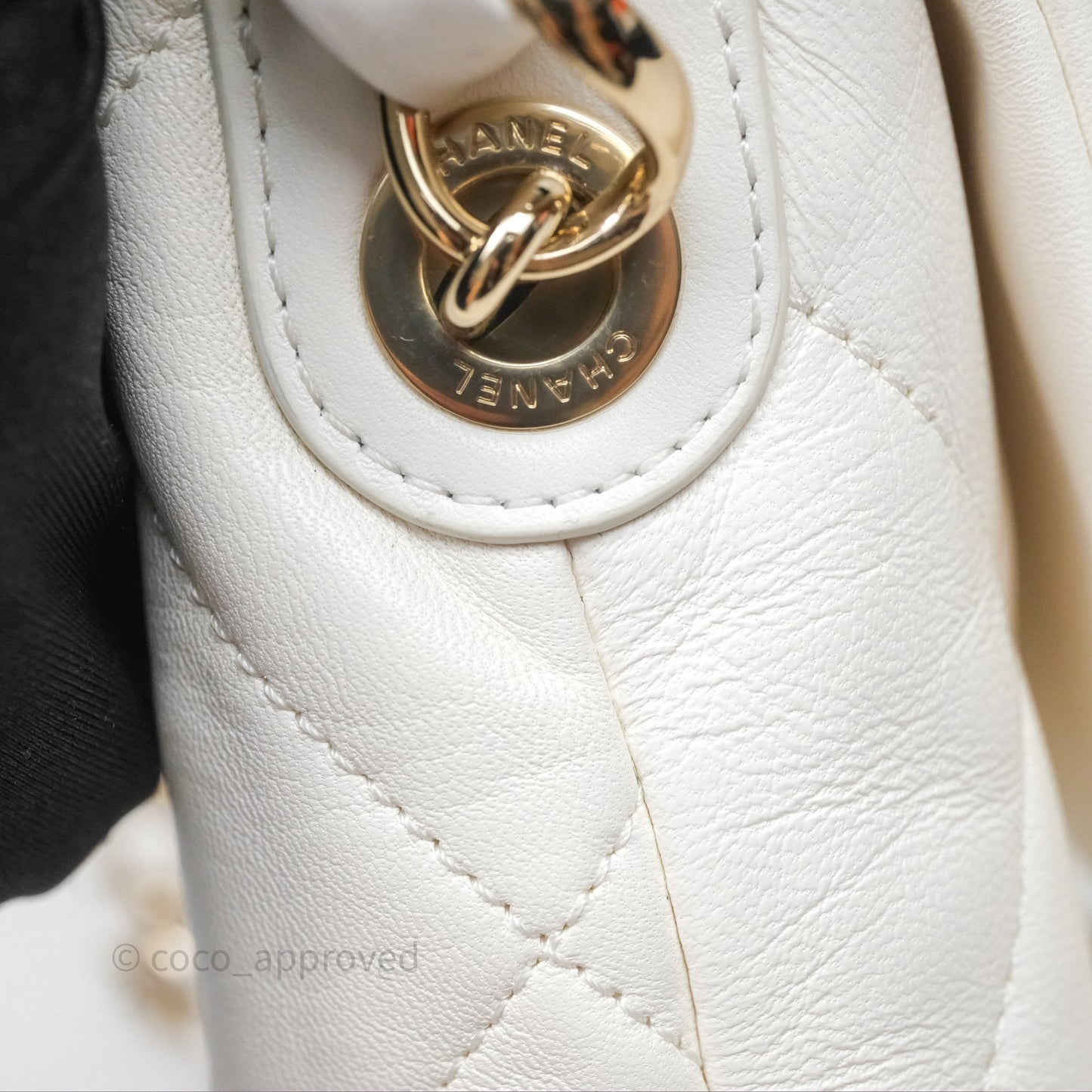 Chanel CC Flap Bag With Logo on Chain Lambskin White Gold Hardware