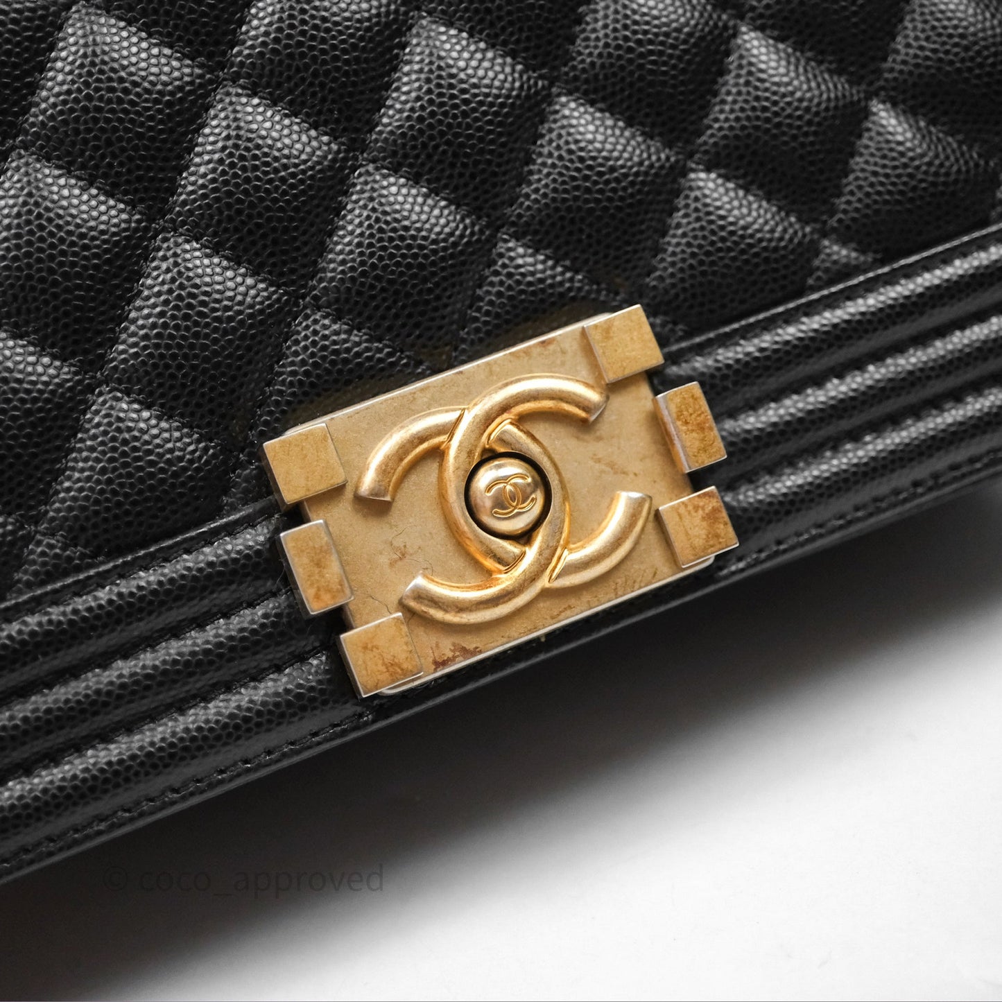 Chanel Medium Boy Quilted Black Caviar Aged Gold Hardware