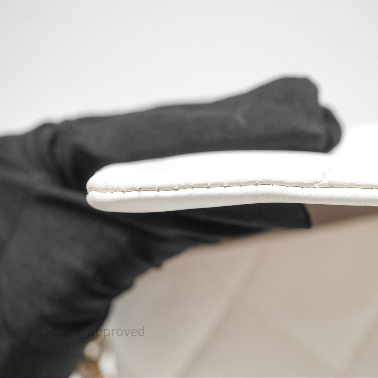 Chanel CC Flap Bag With Logo on Chain Lambskin White Gold Hardware