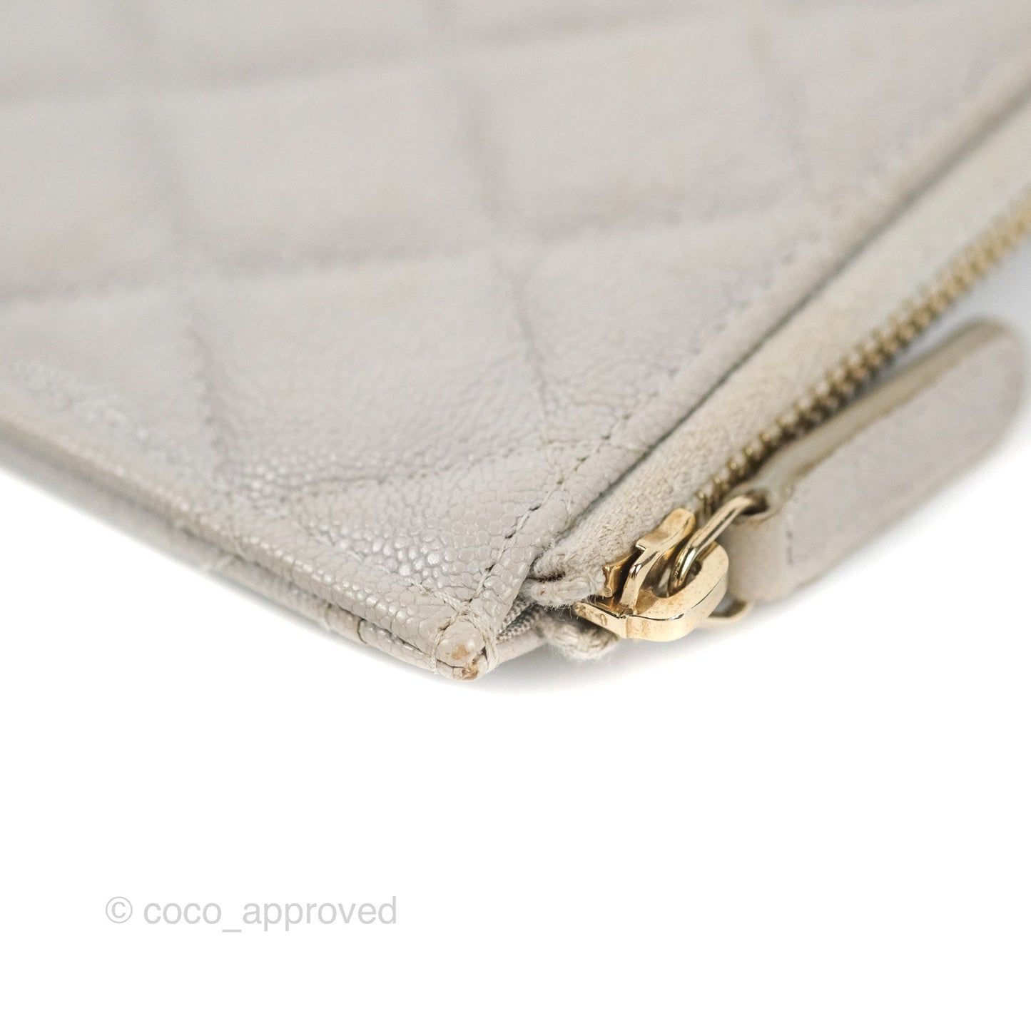 Chanel Boy Zip Pouch Grey Caviar Gold Hardware