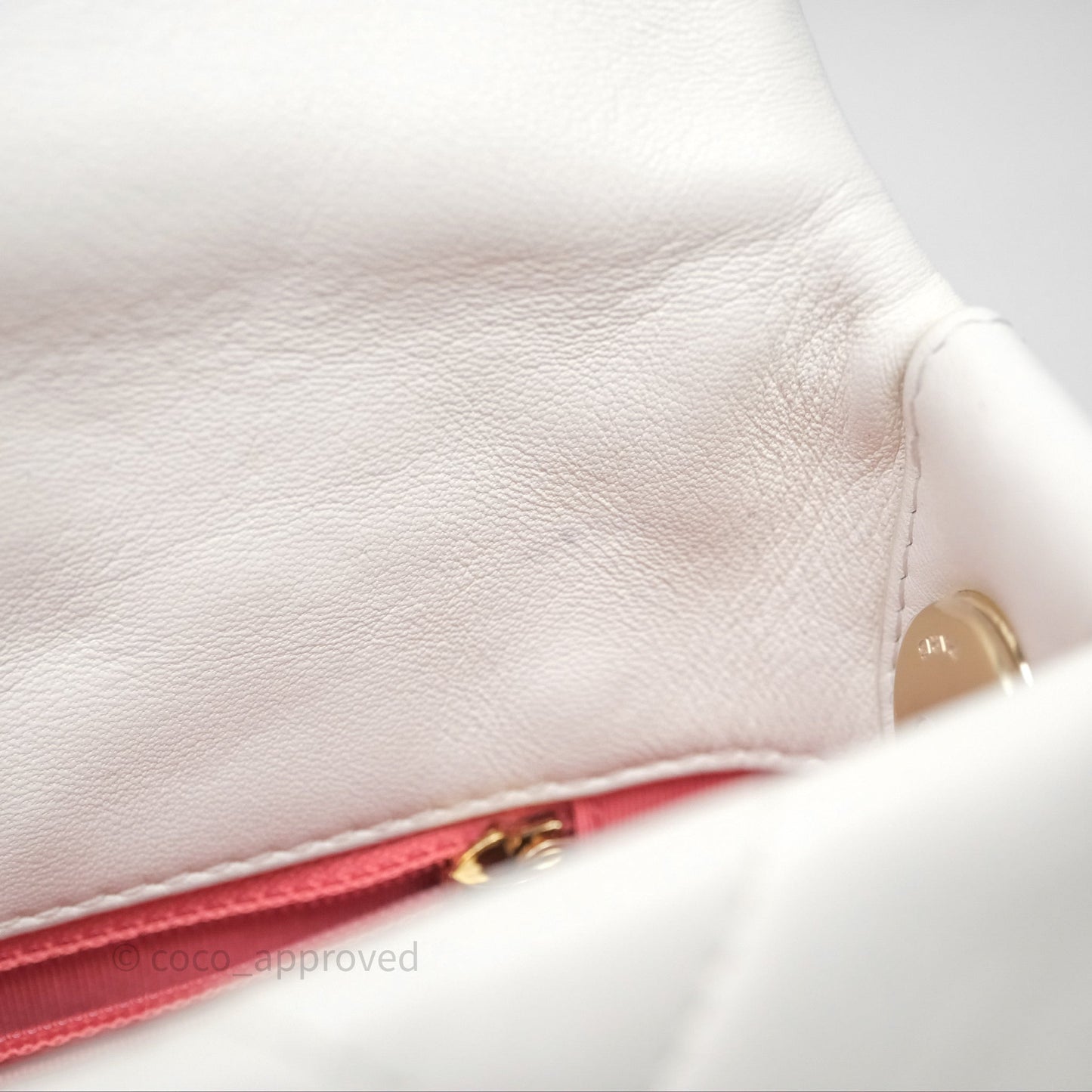 Chanel CC Flap Bag With Logo on Chain Lambskin White Gold Hardware