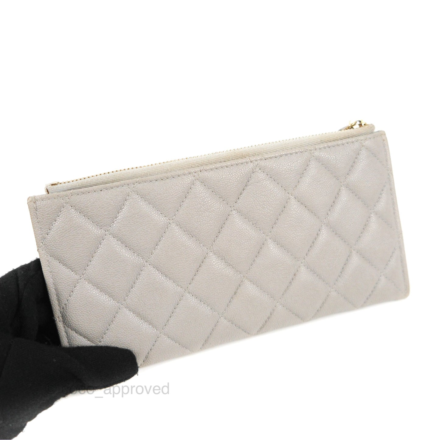 Chanel Boy Zip Pouch Grey Caviar Gold Hardware