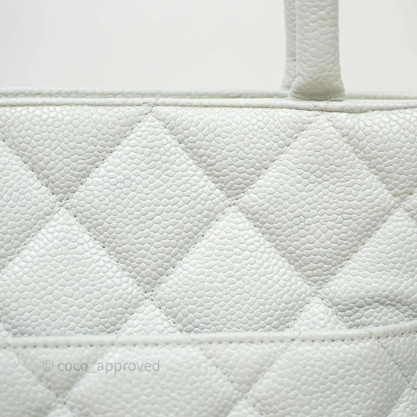 Chanel Vintage Medallion CC Light Blue Caviar Tote Bag Gold Hardware
