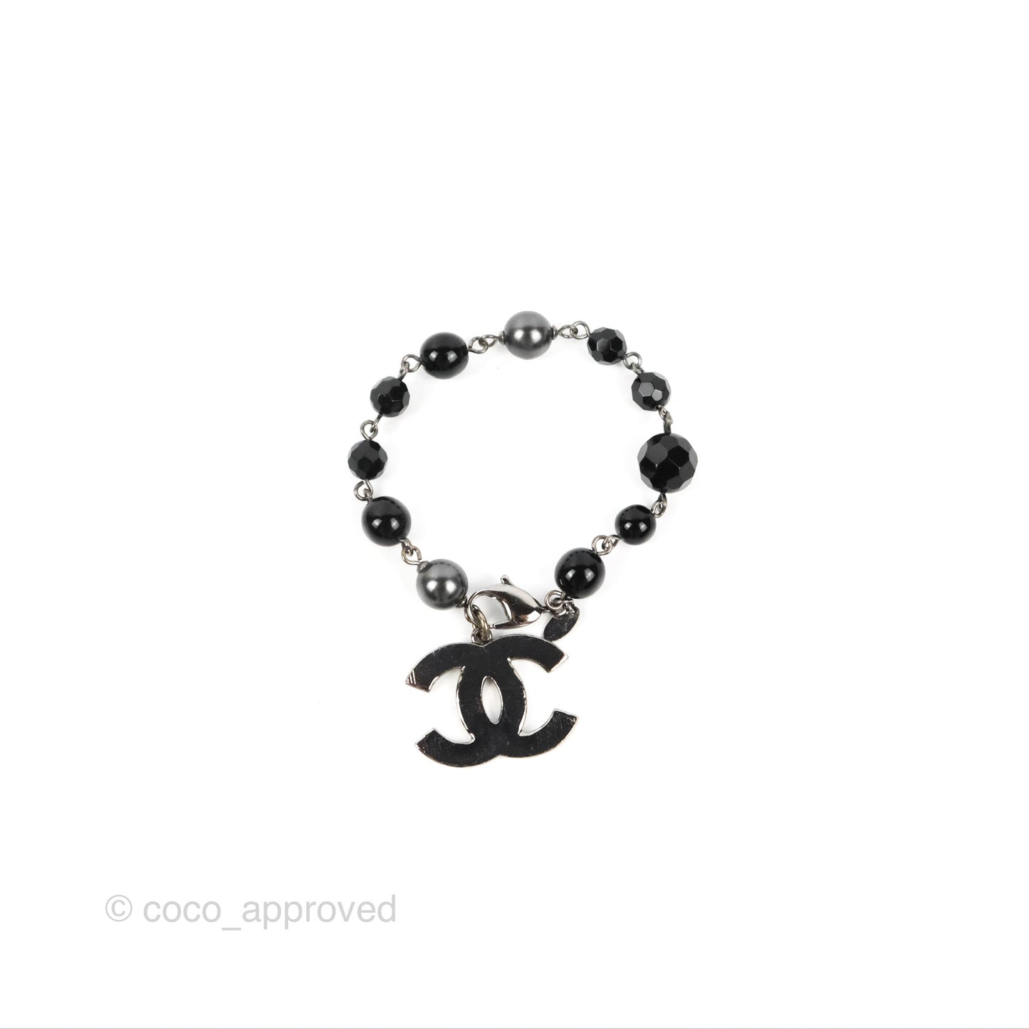 Chanel CC Bead Pendant Bracelet Gun Metal Tone 10V