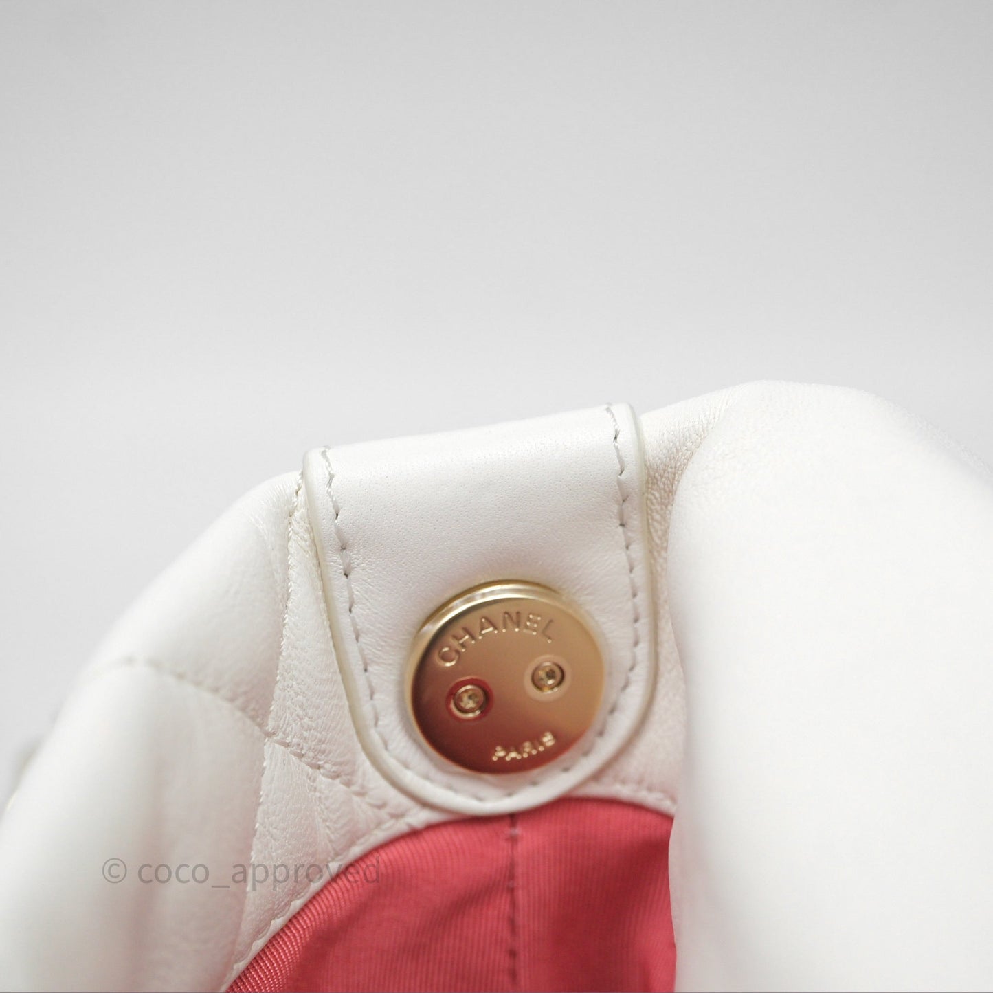Chanel CC Flap Bag With Logo on Chain Lambskin White Gold Hardware