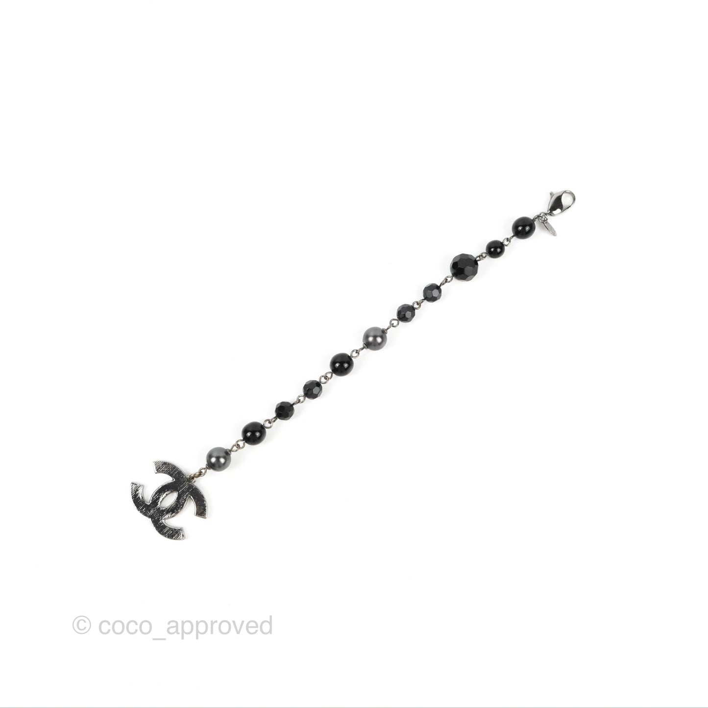 Chanel CC Bead Pendant Bracelet Gun Metal Tone 10V