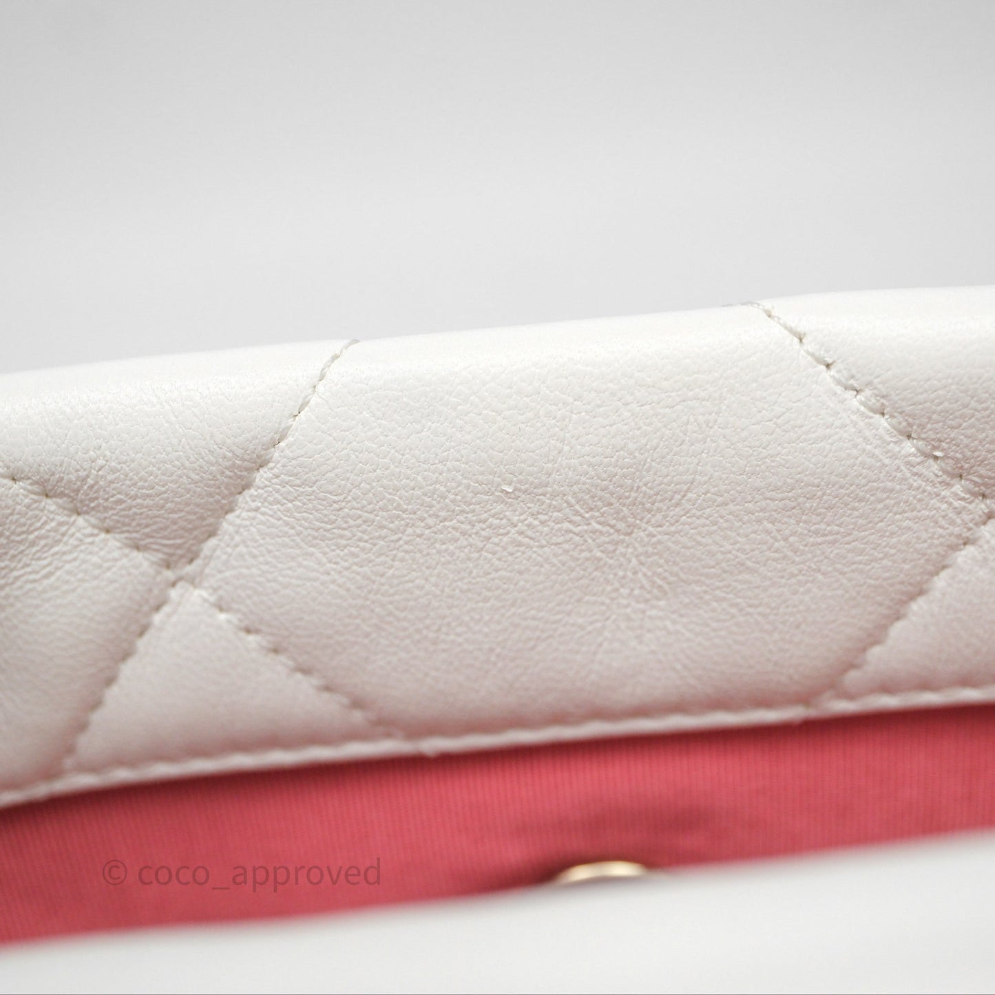 Chanel CC Flap Bag With Logo on Chain Lambskin White Gold Hardware