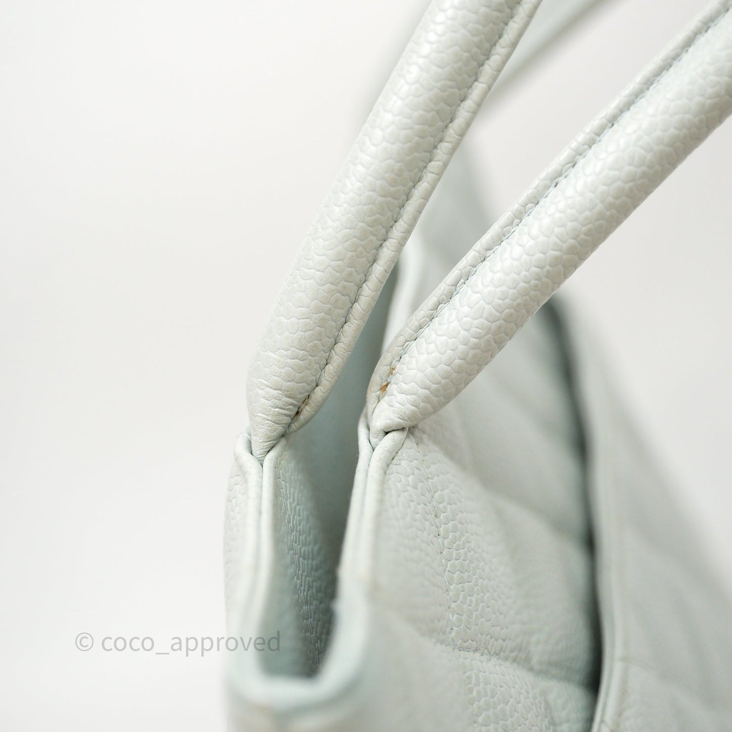 Chanel Vintage Medallion CC Light Blue Caviar Tote Bag Gold Hardware