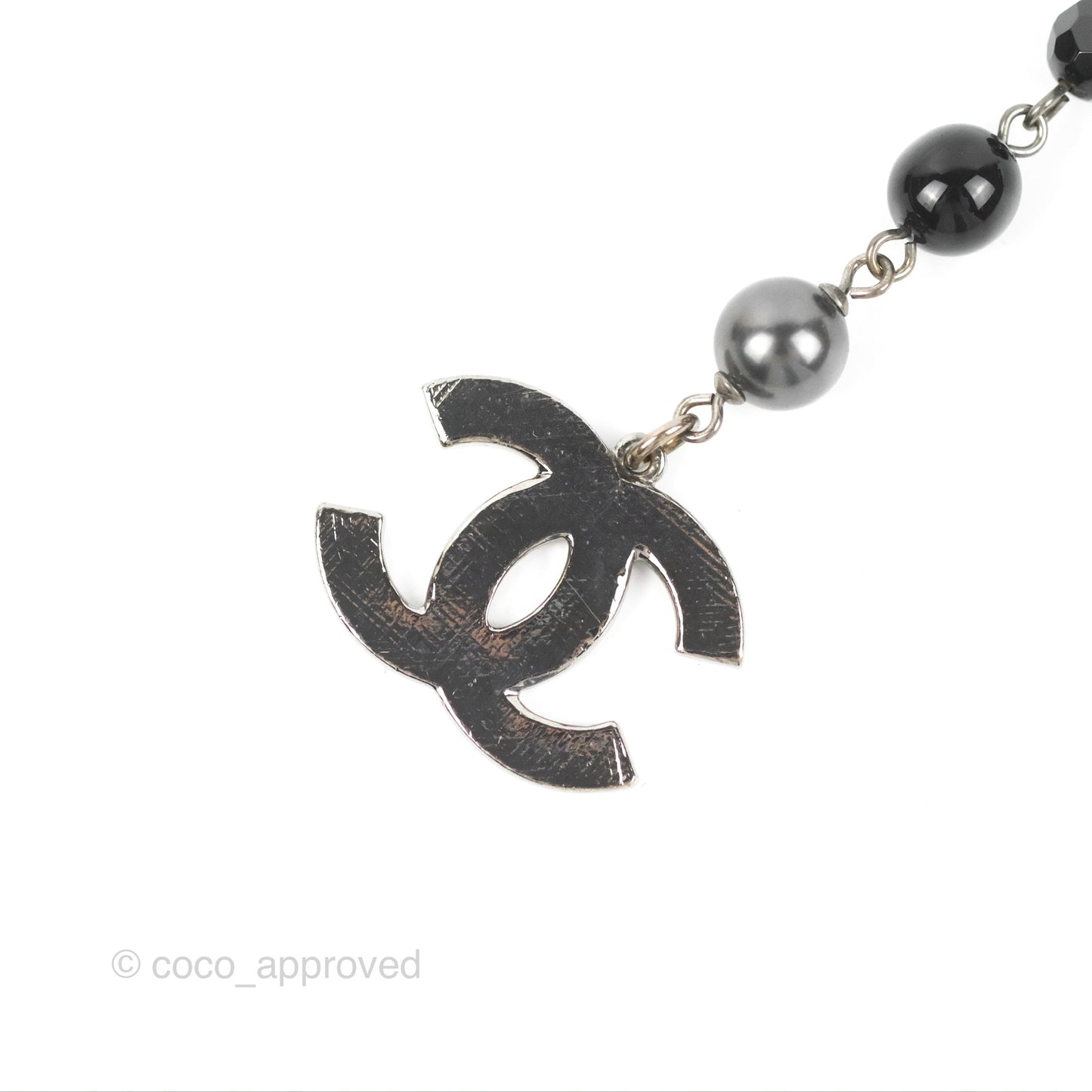 Chanel CC Bead Pendant Bracelet Gun Metal Tone 10V
