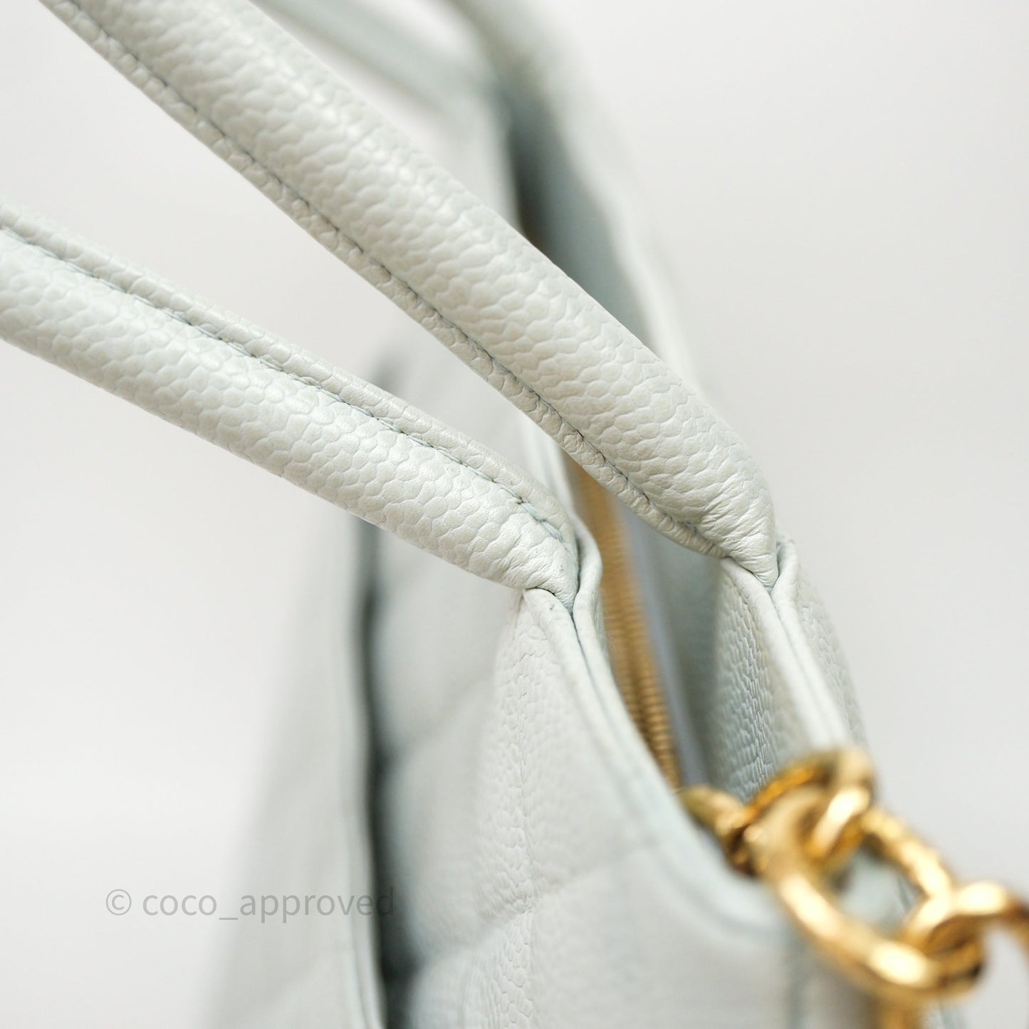 Chanel Vintage Medallion CC Light Blue Caviar Tote Bag Gold Hardware