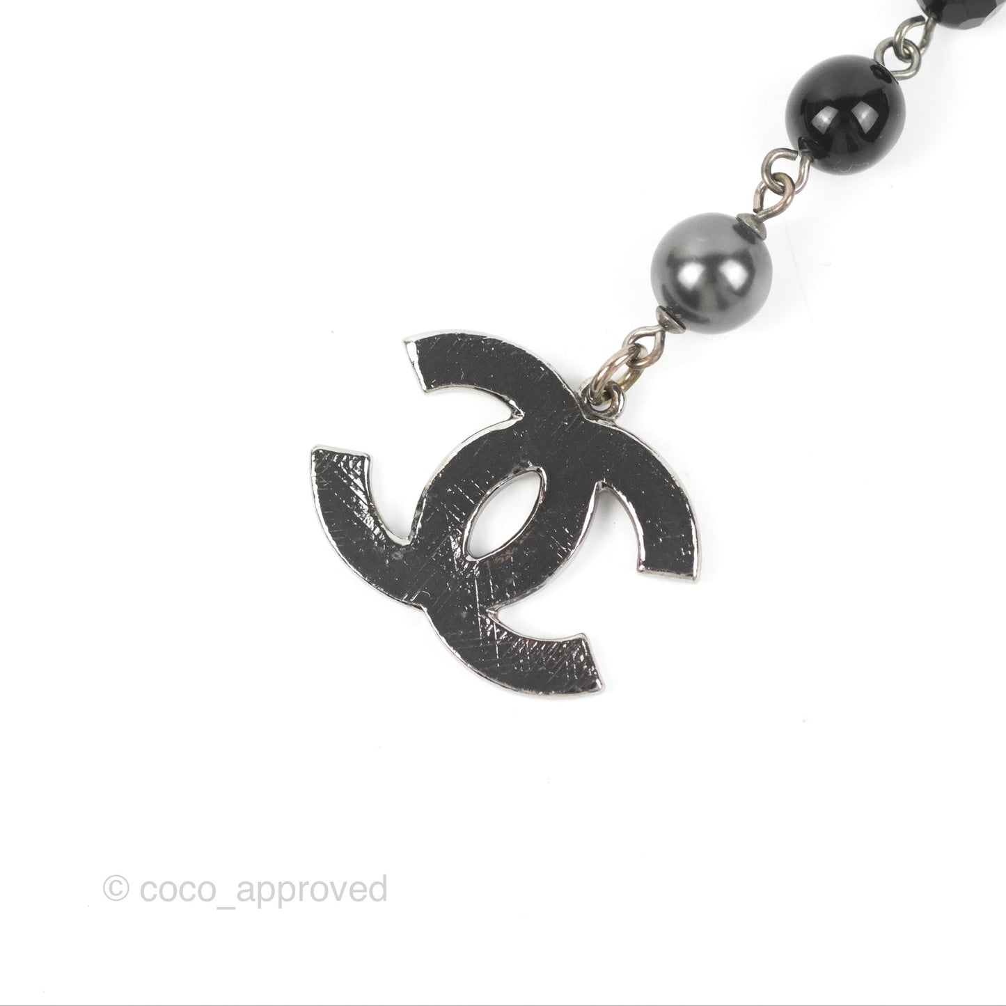 Chanel CC Bead Pendant Bracelet Gun Metal Tone 10V