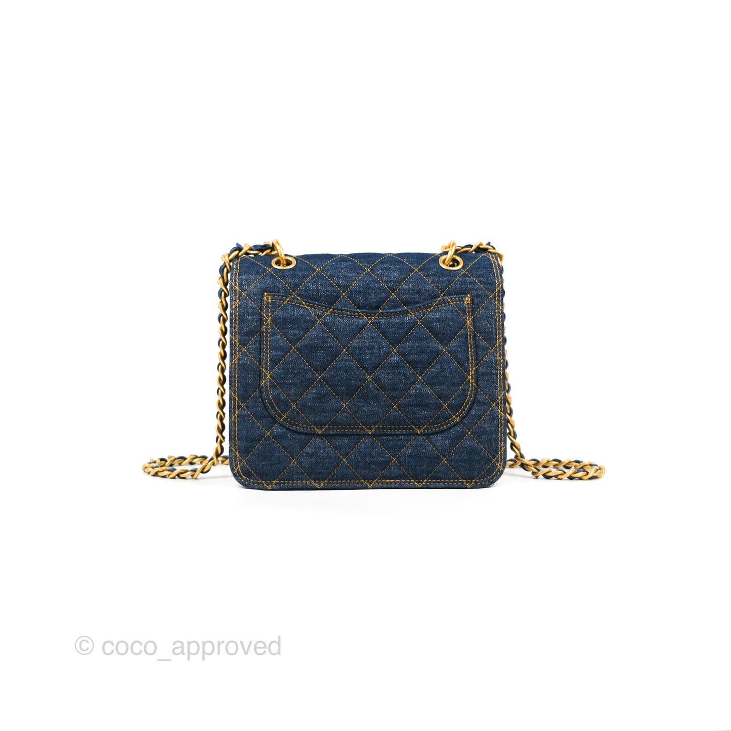 Chanel Square Flap Bag Denim Aged Gold Hardware 23S