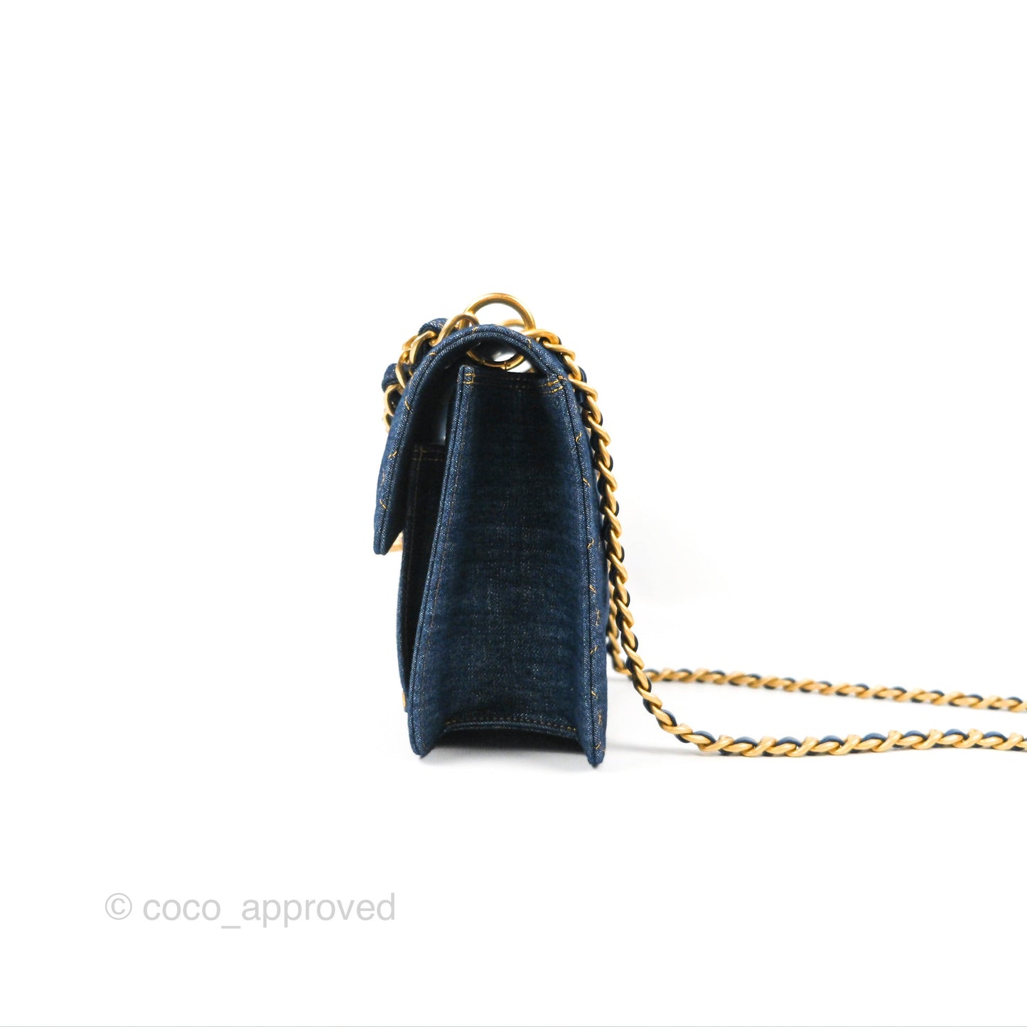 Chanel Square Flap Bag Denim Aged Gold Hardware 23S
