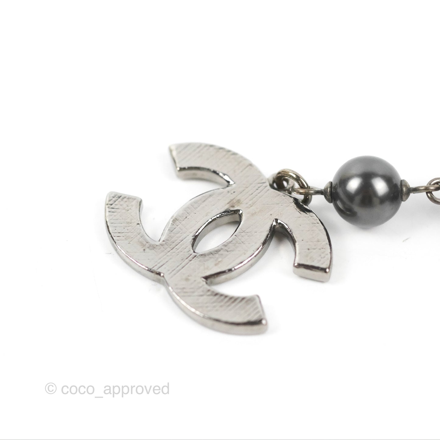 Chanel CC Bead Pendant Bracelet Gun Metal Tone 10V