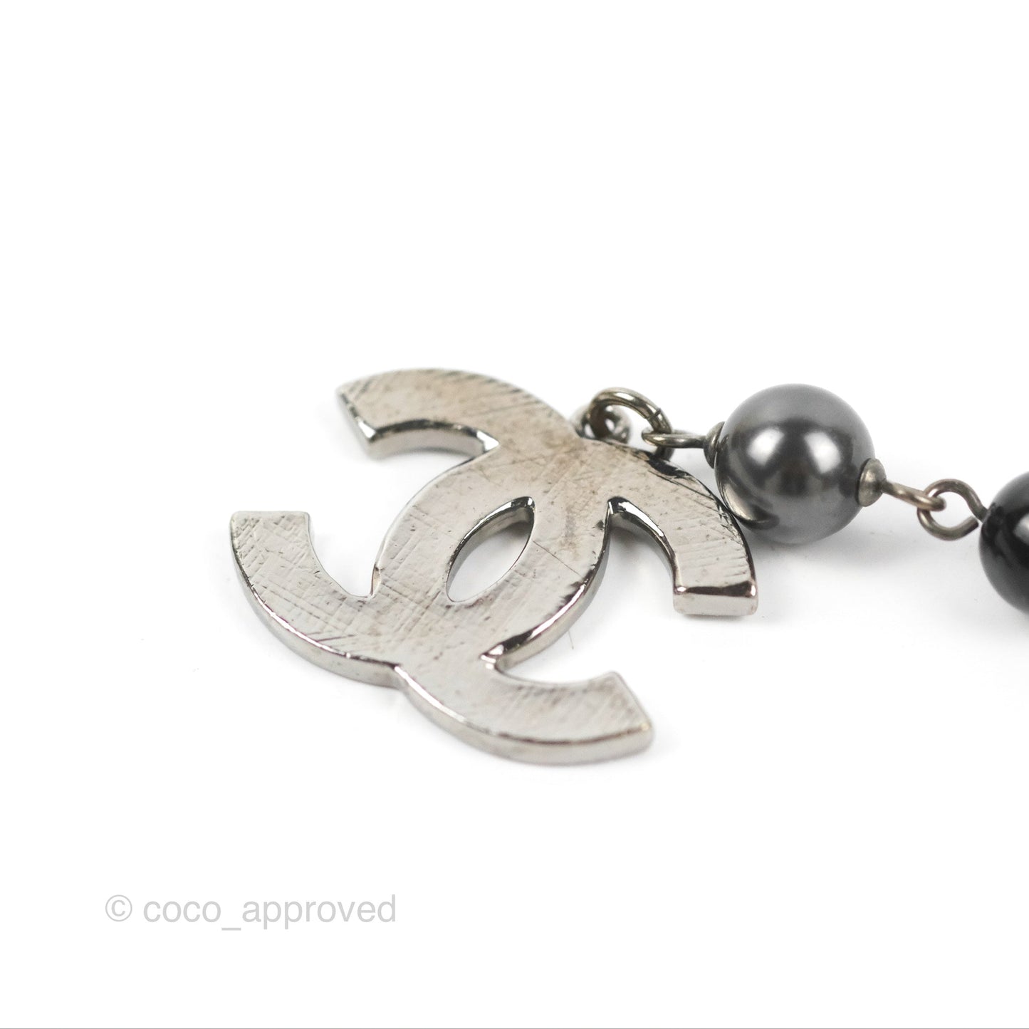 Chanel CC Bead Pendant Bracelet Gun Metal Tone 10V