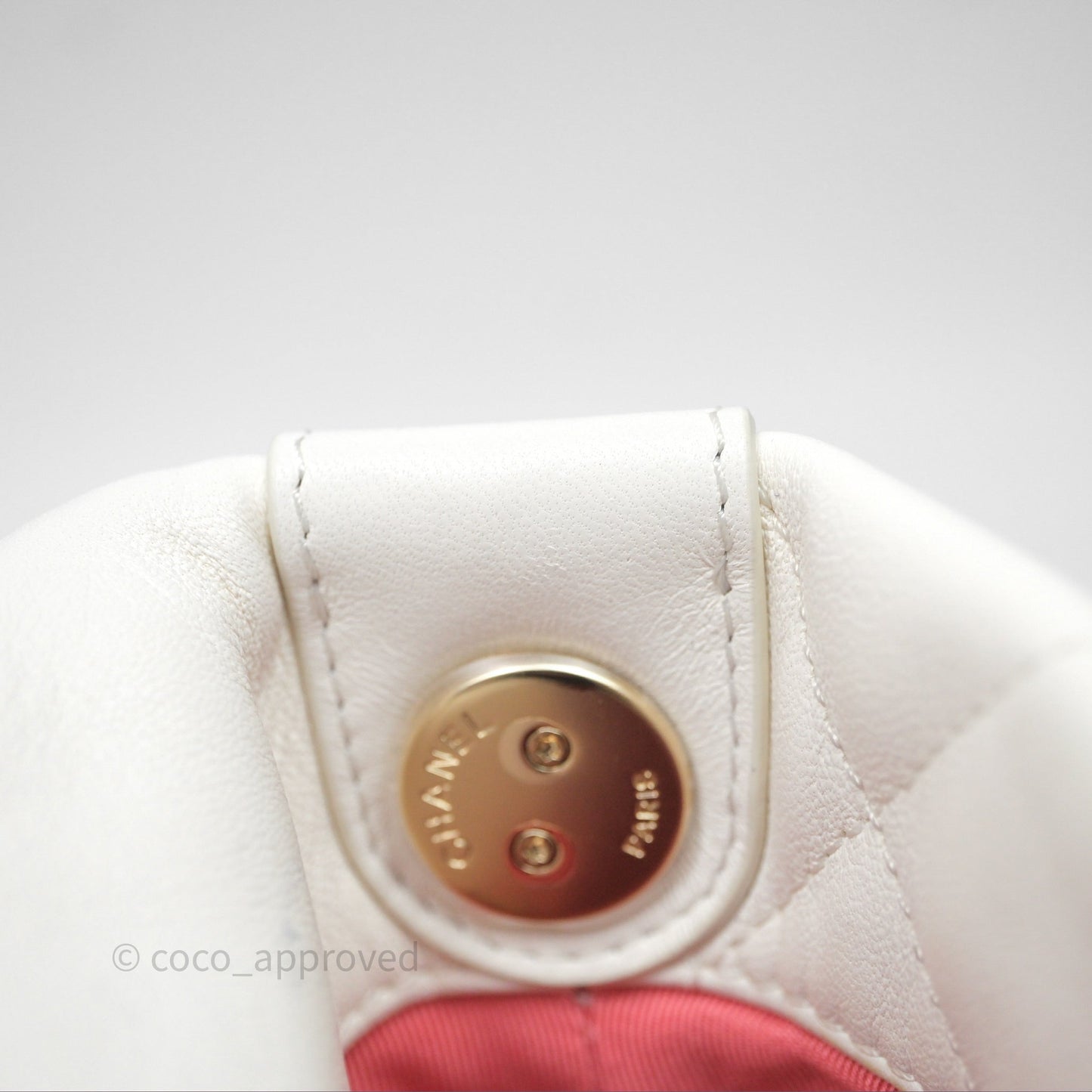 Chanel CC Flap Bag With Logo on Chain Lambskin White Gold Hardware