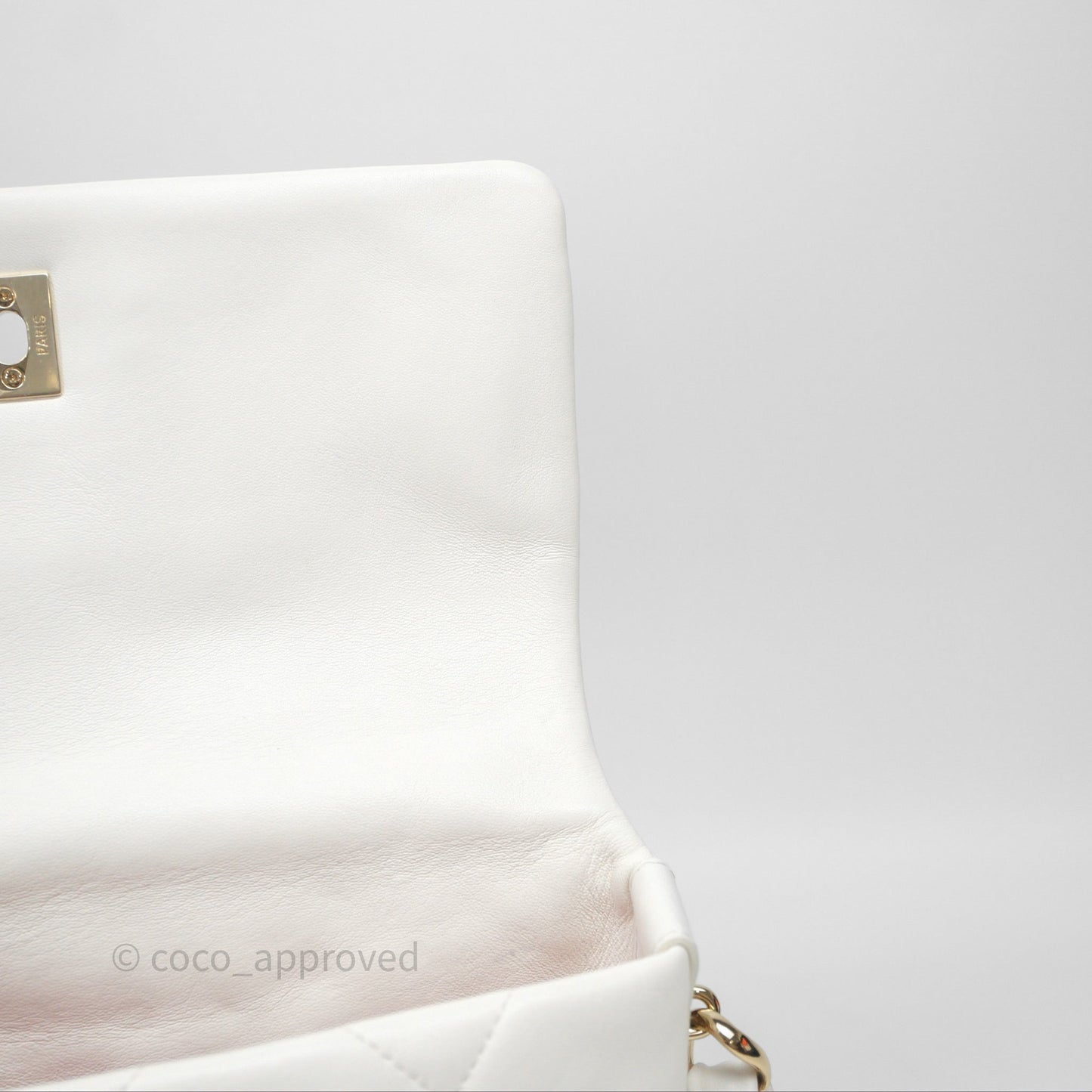 Chanel CC Flap Bag With Logo on Chain Lambskin White Gold Hardware