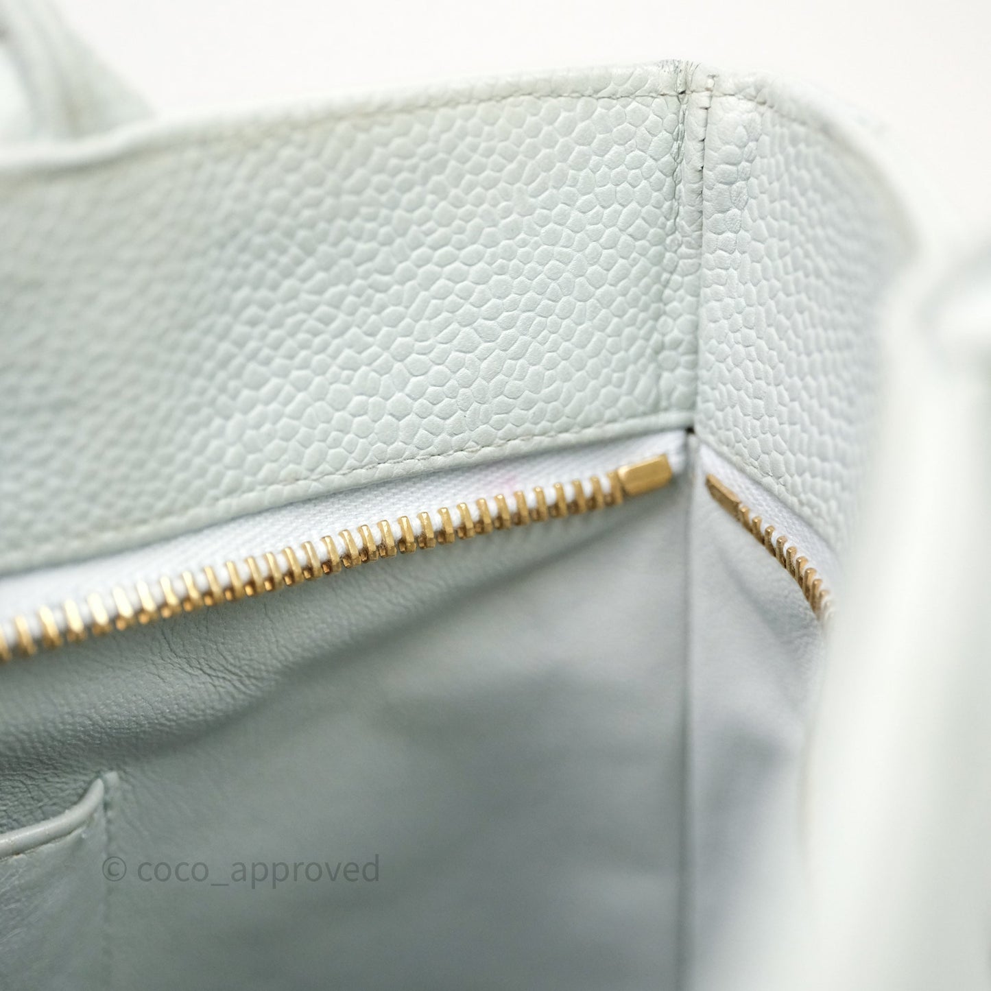 Chanel Vintage Medallion CC Light Blue Caviar Tote Bag Gold Hardware