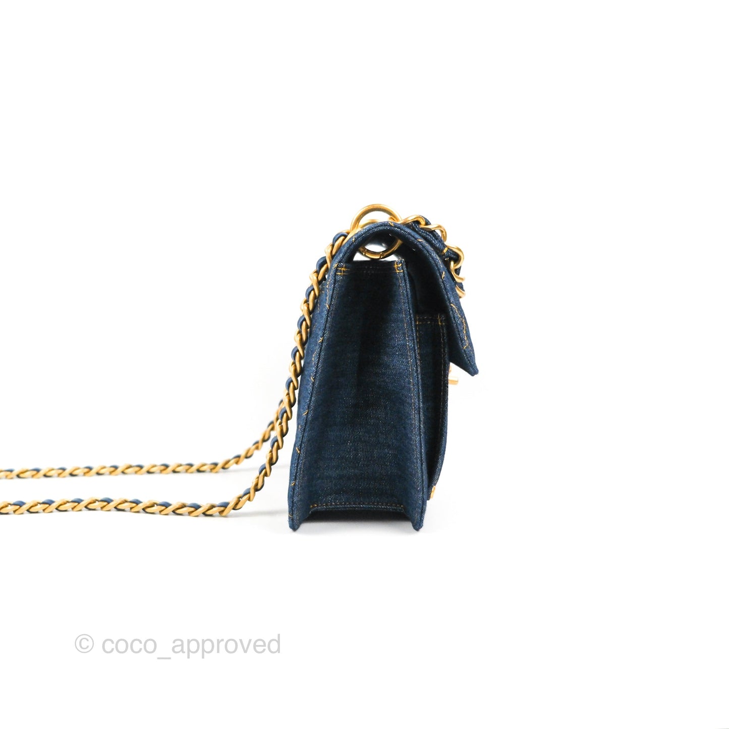 Chanel Square Flap Bag Denim Aged Gold Hardware 23S
