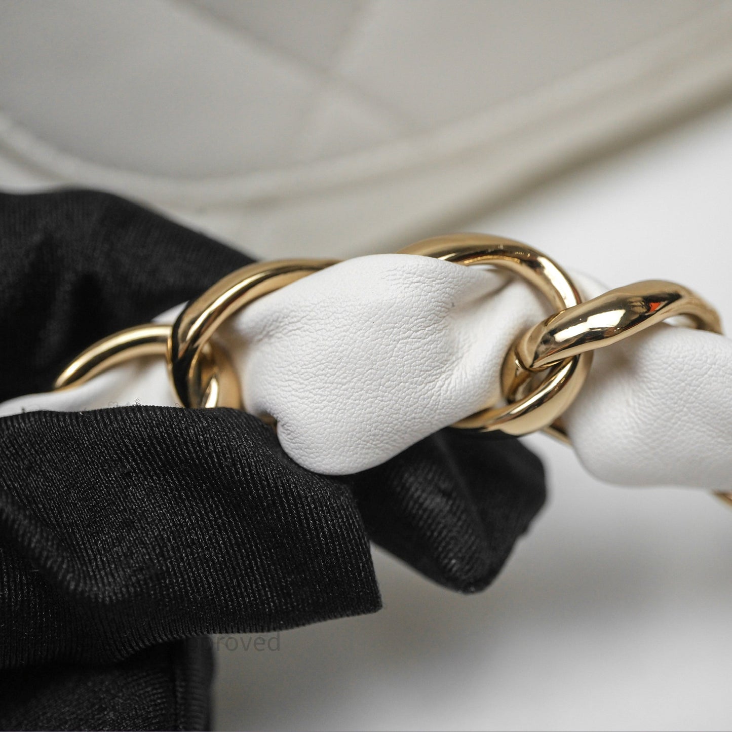 Chanel CC Flap Bag With Logo on Chain Lambskin White Gold Hardware