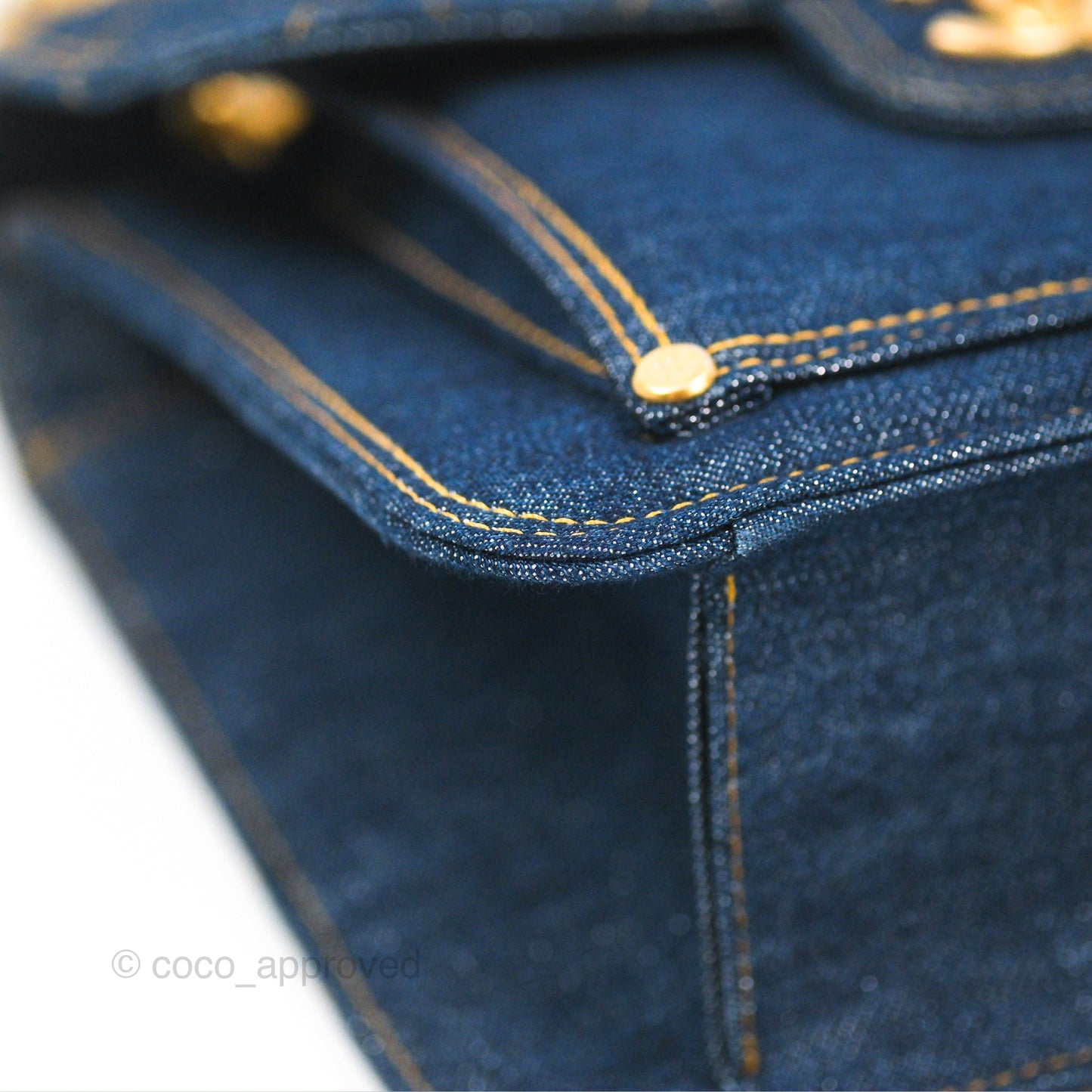 Chanel Square Flap Bag Denim Aged Gold Hardware 23S