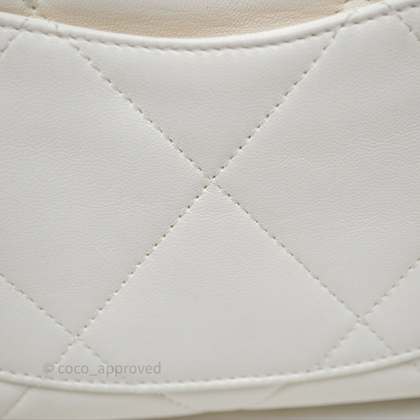Chanel CC Flap Bag With Logo on Chain Lambskin White Gold Hardware
